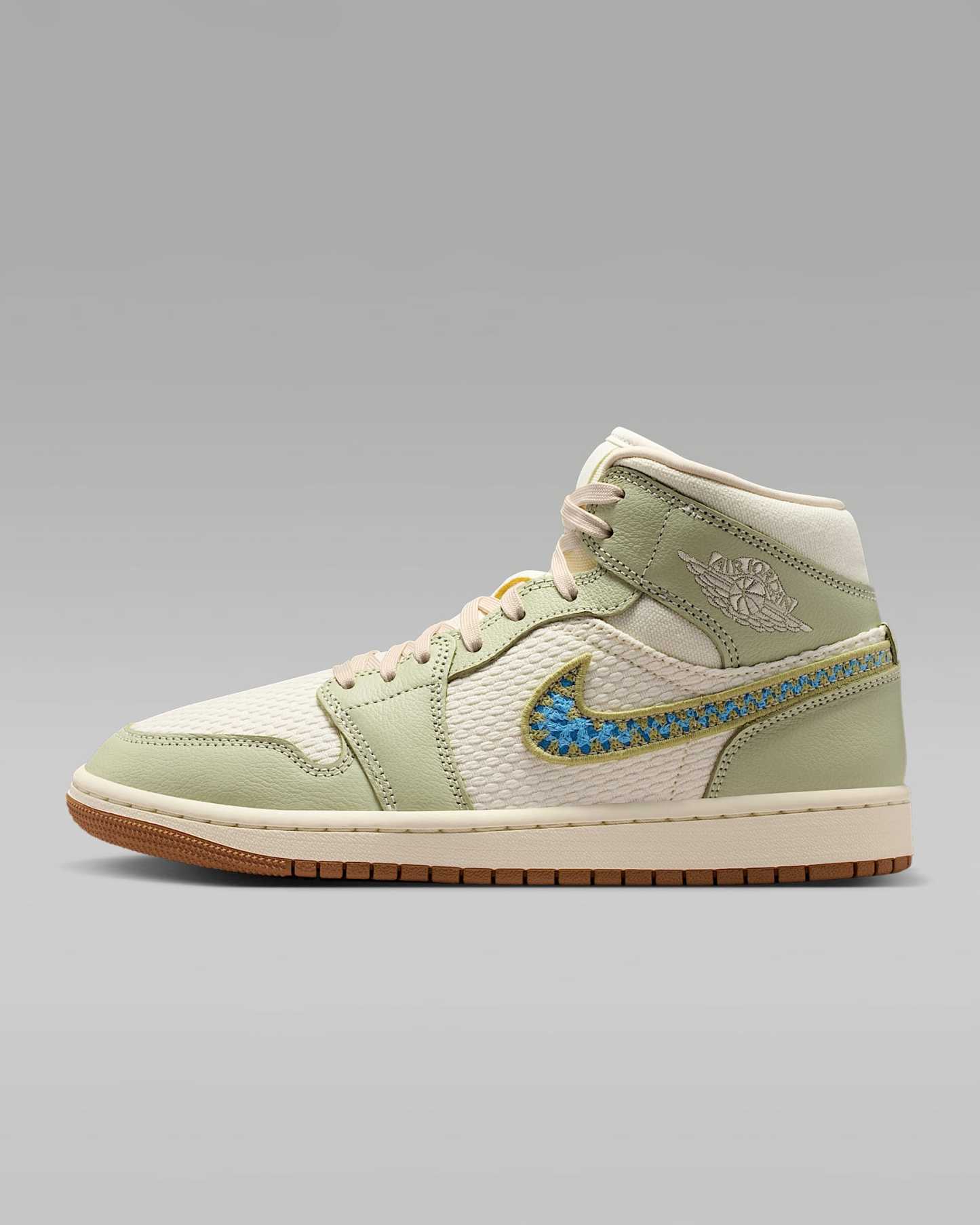 Air Jordan 1 Mid SE Schuh (Damen) – Olive Aura/Lawn/University Blue/Pearl White