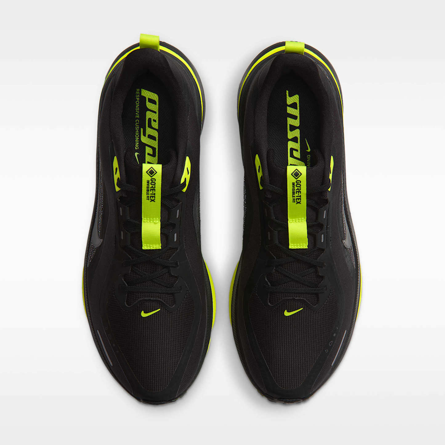 Nike Pegasus 42 GORE-TEX wasserdichter Straßenlaufschuh (Herren) – Schwarz/Lemon Venom/Metallic Dark Grey