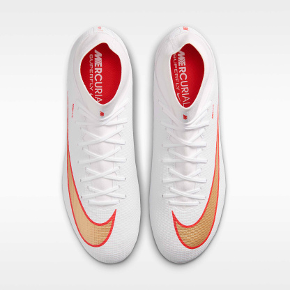 Nike Mercurial Superfly 11 Academy High-Top-Fußballschuh für weichen Rasen – Weiß/Bright Crimson/Blur