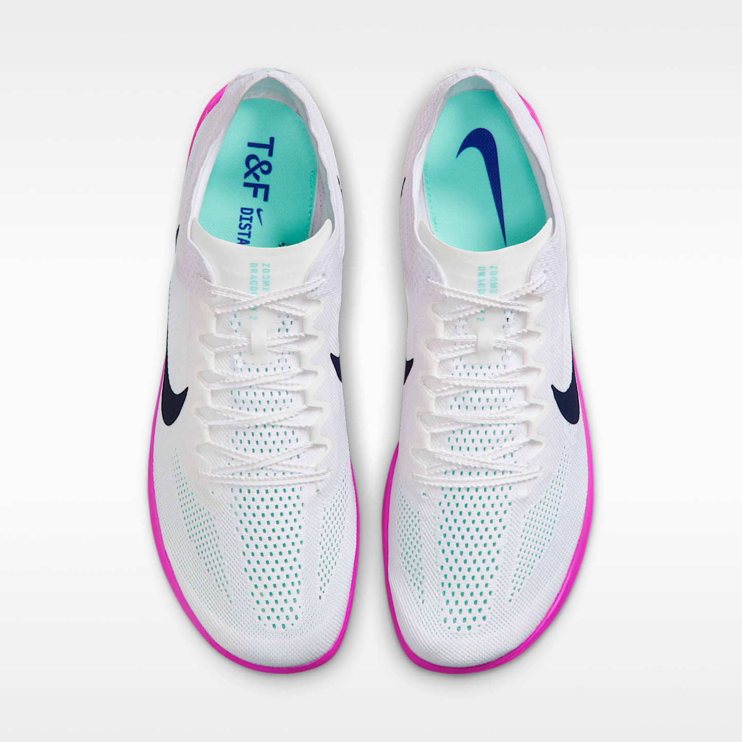 Nike Dragonfly 2 Track & Field Langstrecken-Spikes – Weiß/Hyper Turquoise/Fire Pink/Obsidian