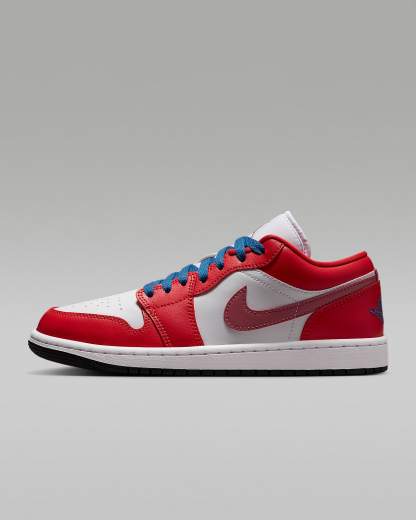 Air Jordan 1 Low Damenschuh – Track Red/Weiß/Desert Berry/True Blue