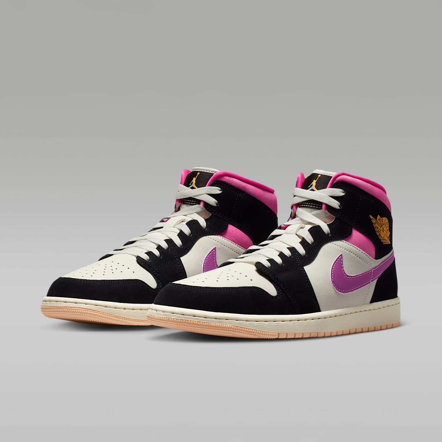Air Jordan 1 Mid SE Schuh (Herren) – Schwarz/Sail/Pinksicle/University Gold