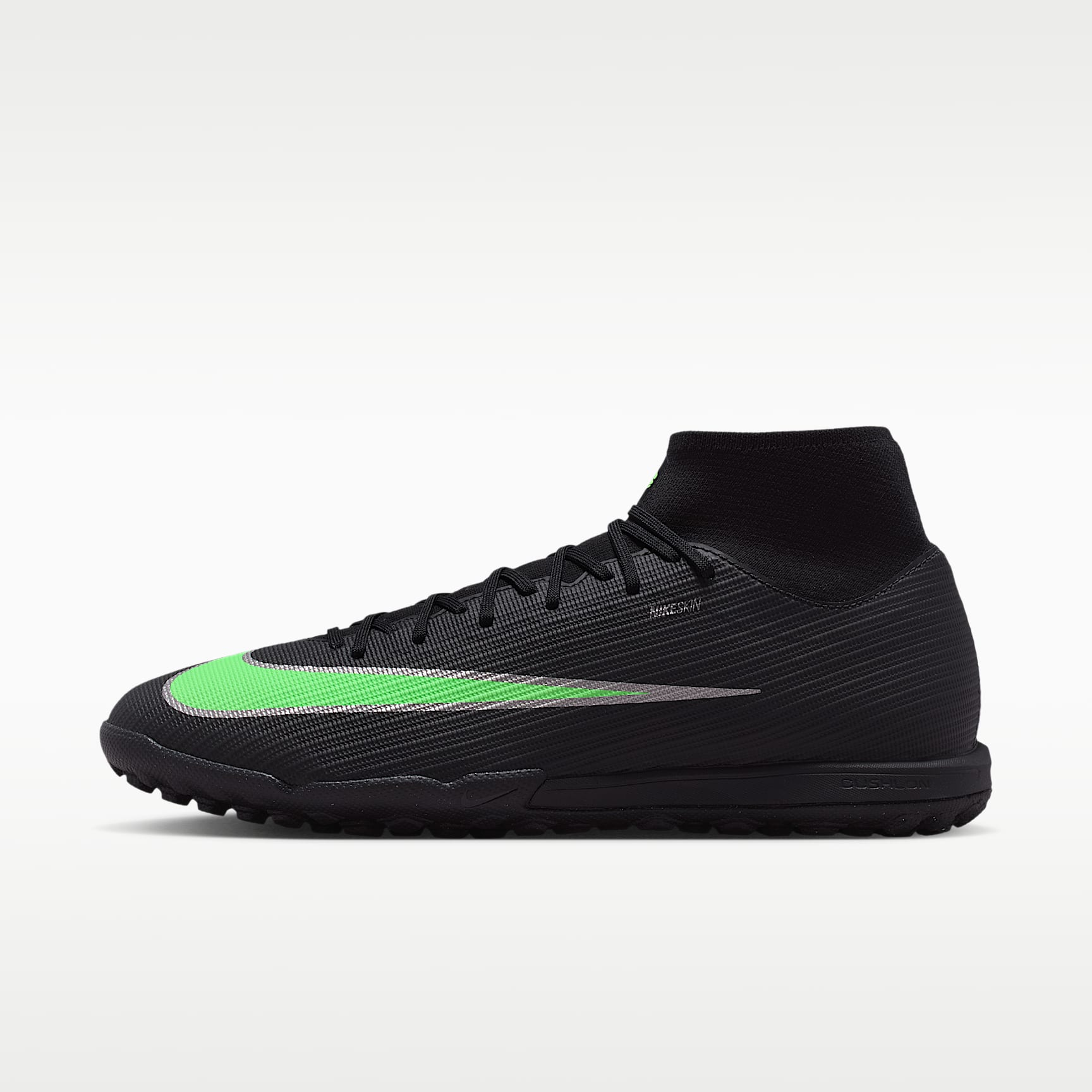 Nike Mercurial Superfly 11 Academy High-Top-Fußballschuh für Turf – Schwarz/Schwarz/Illusion Green