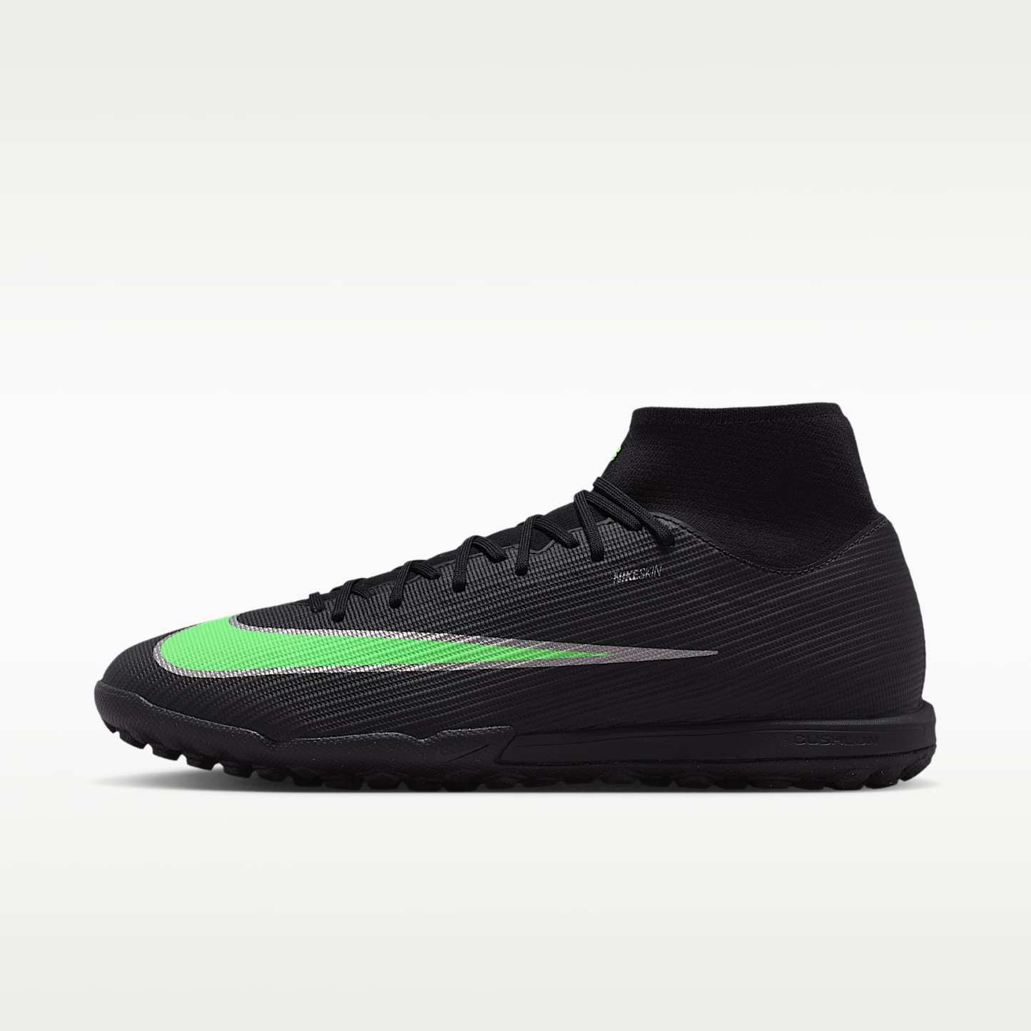 Nike Mercurial Superfly 11 Academy High-Top-Fußballschuh für Turf – Schwarz/Schwarz/Illusion Green