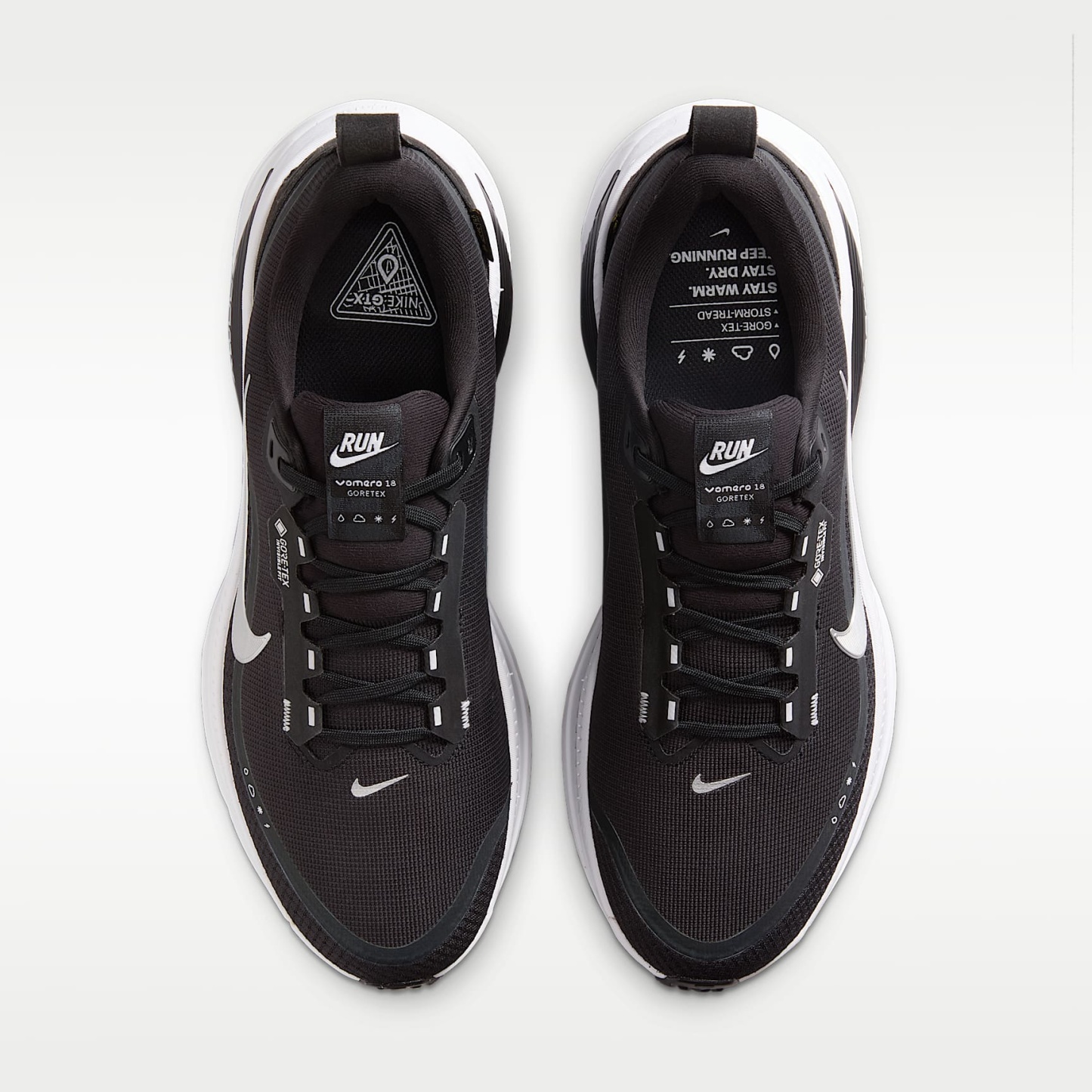 Nike Vomero 18 GORE-TEX wasserdichter Straßenlaufschuh mit reflektierenden Akzenten (Herren) – Schwarz/Anthracite/Weiß/Metallic Silver