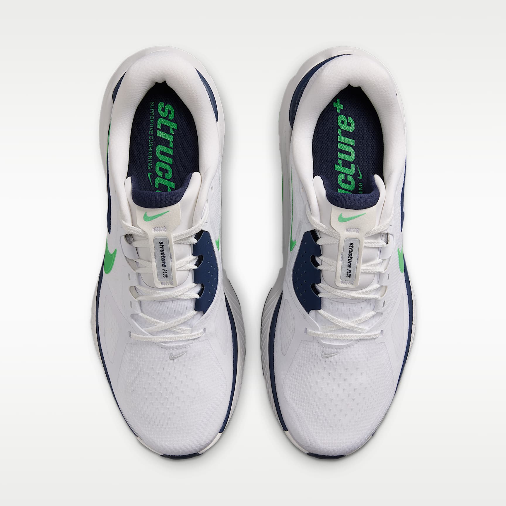 Nike Structure Plus Straßenlaufschuh (Herren) – Weiß/Midnight Navy/Summit White/Green Spark