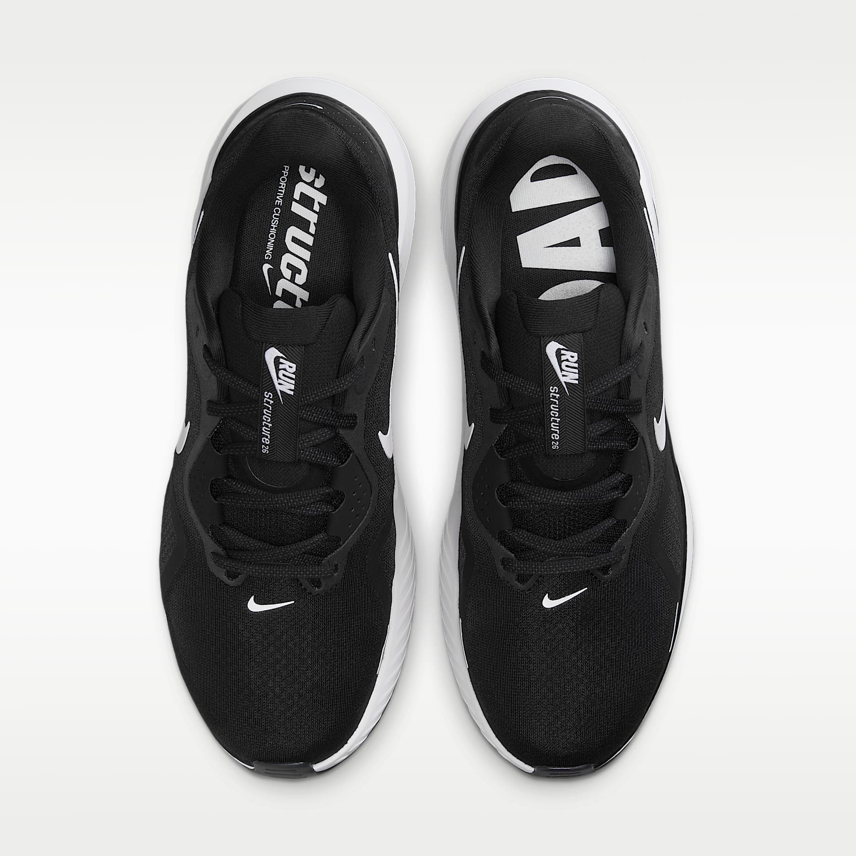 Nike Structure 26 Straßenlaufschuh (weit, Herren) – Schwarz/Wolf Grey/Metallic Silver/Weiß
