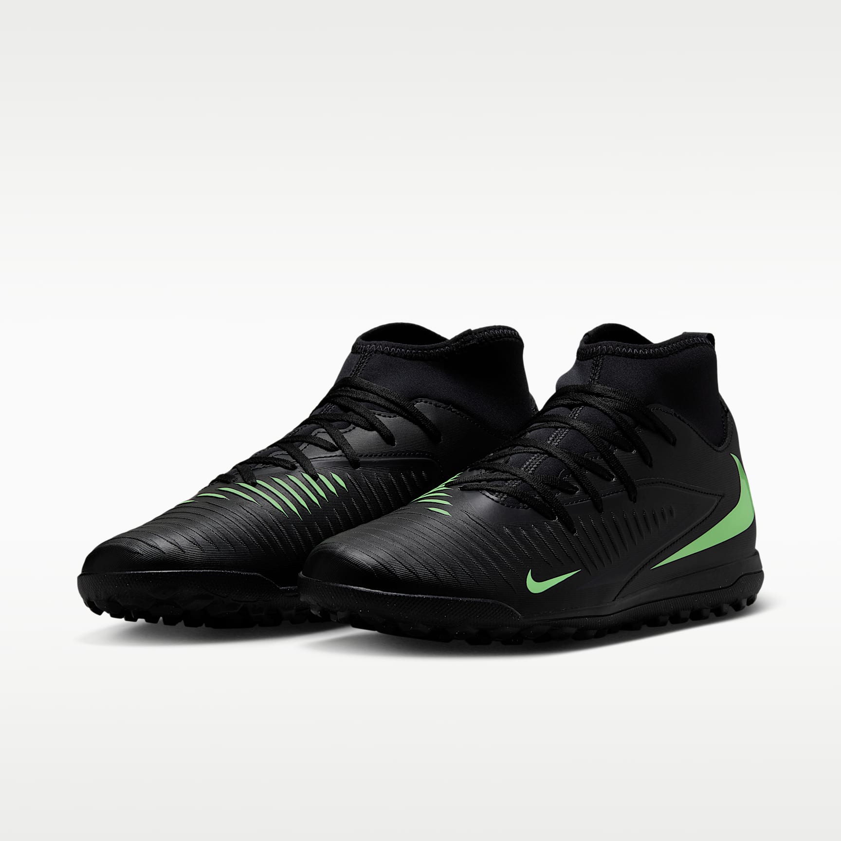 Nike Phantom 6 High Club Fußballschuh für Turf – Schwarz/Schwarz/Illusion Green