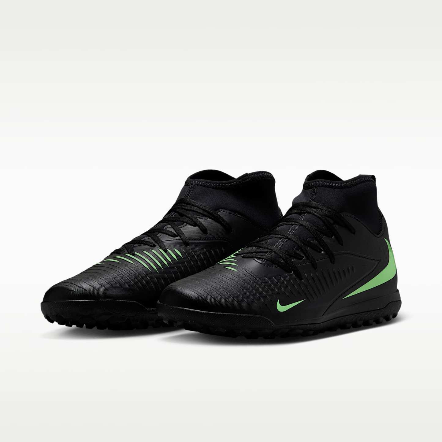 Nike Phantom 6 High Club Fußballschuh für Turf – Schwarz/Schwarz/Illusion Green