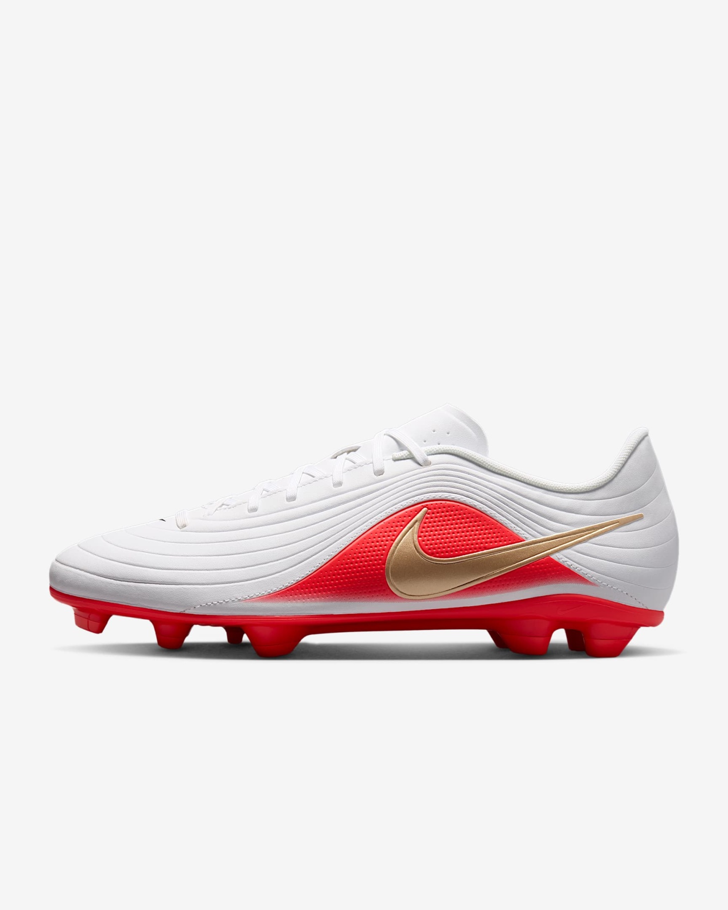 Nike Tiempo Maestro Club Low-Top-Fußballschuh für verschiedene Böden – Weiß/Bright Crimson/Blur