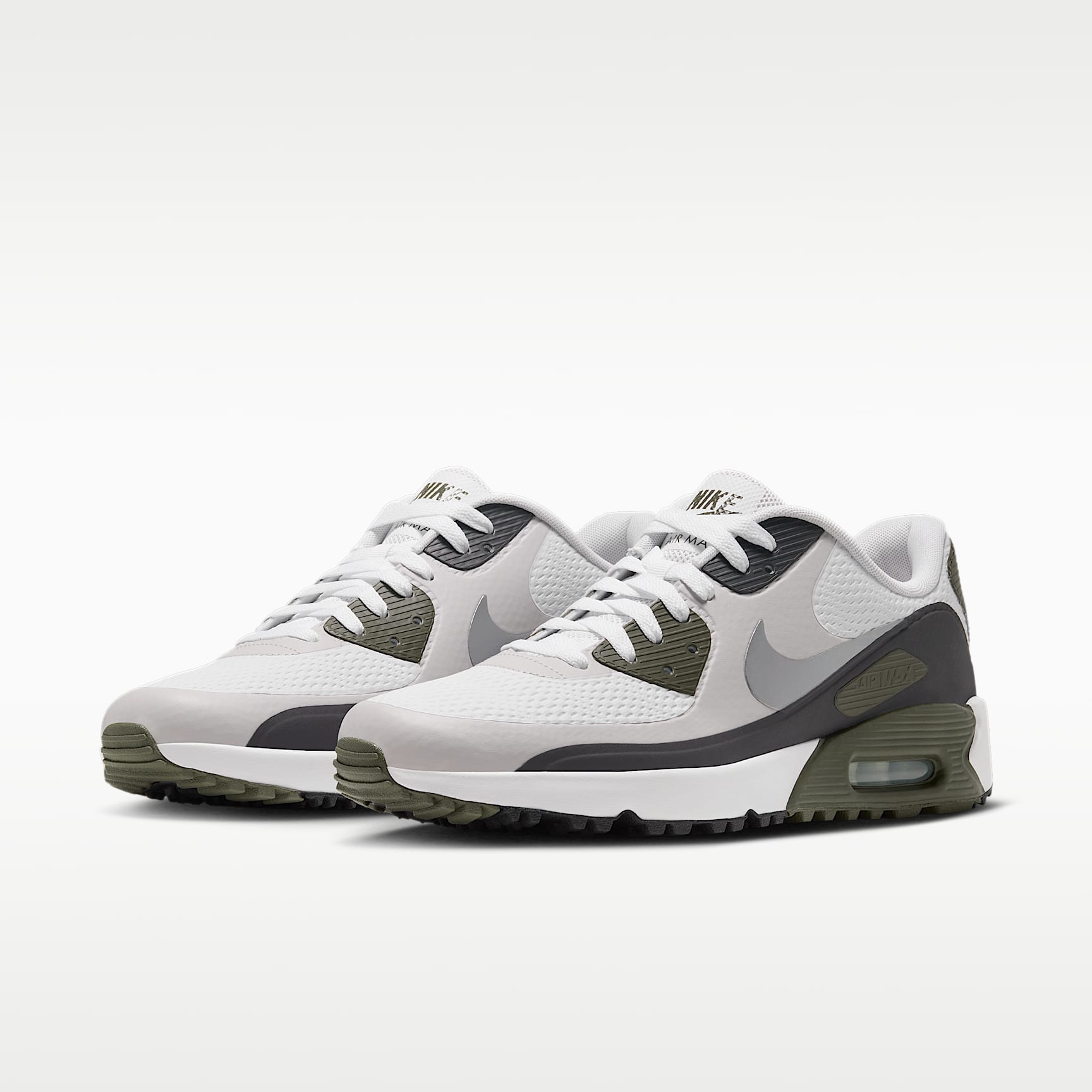 Nike Air Max 90 G Golfschuh – Weiß/Medium Olive/Vast Grey/Metallic Silver