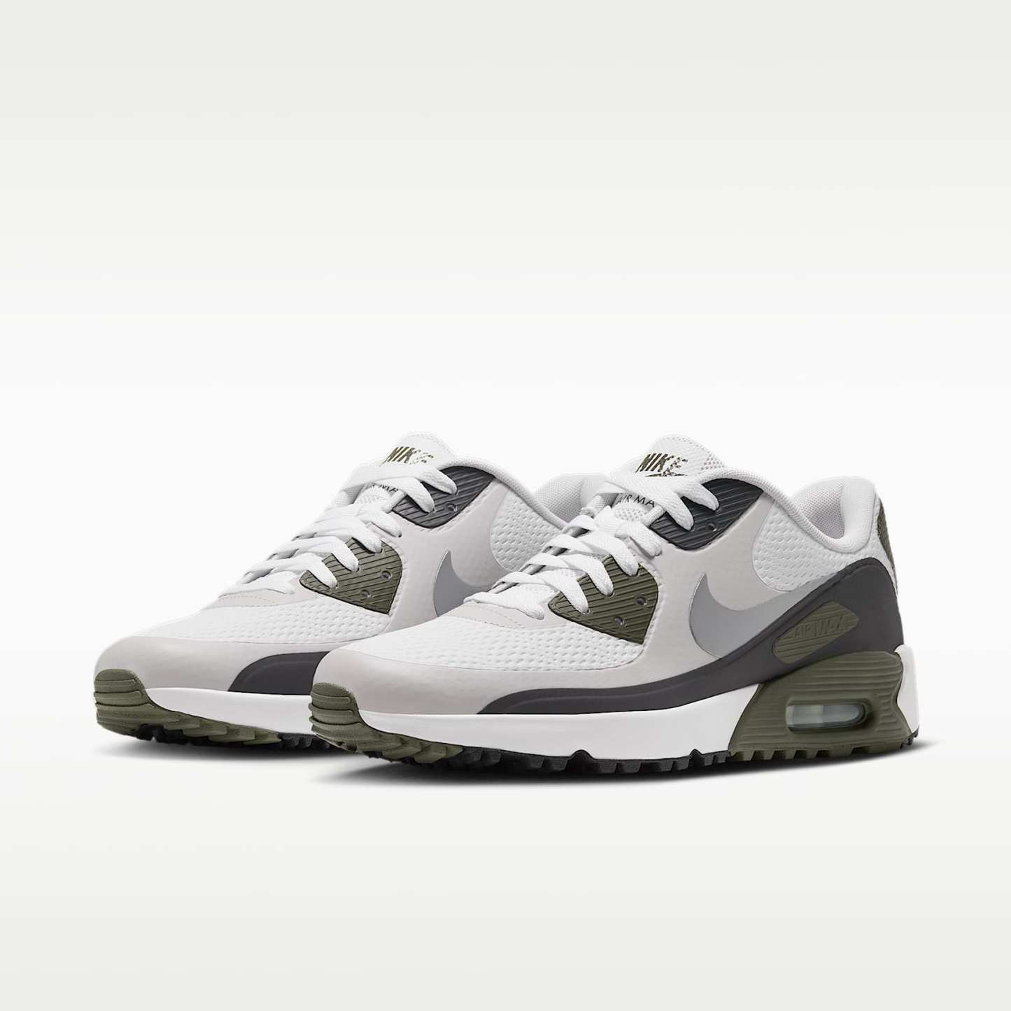 Nike Air Max 90 G Golfschuh – Weiß/Medium Olive/Vast Grey/Metallic Silver