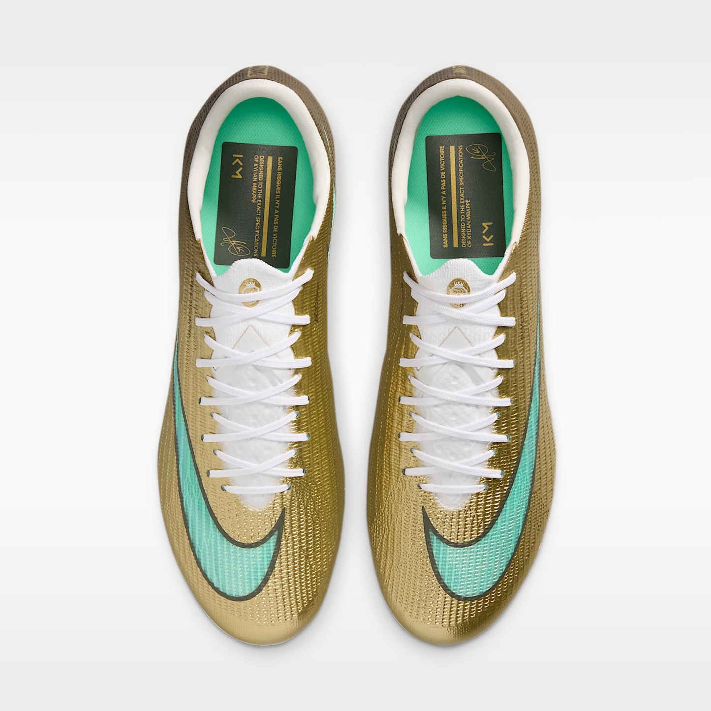 Nike Mercurial Superfly 11 Elite "Kylian Mbappé" Low-Top-Fußballschuh für normalen Rasen – Metallic Gold/Green Glow