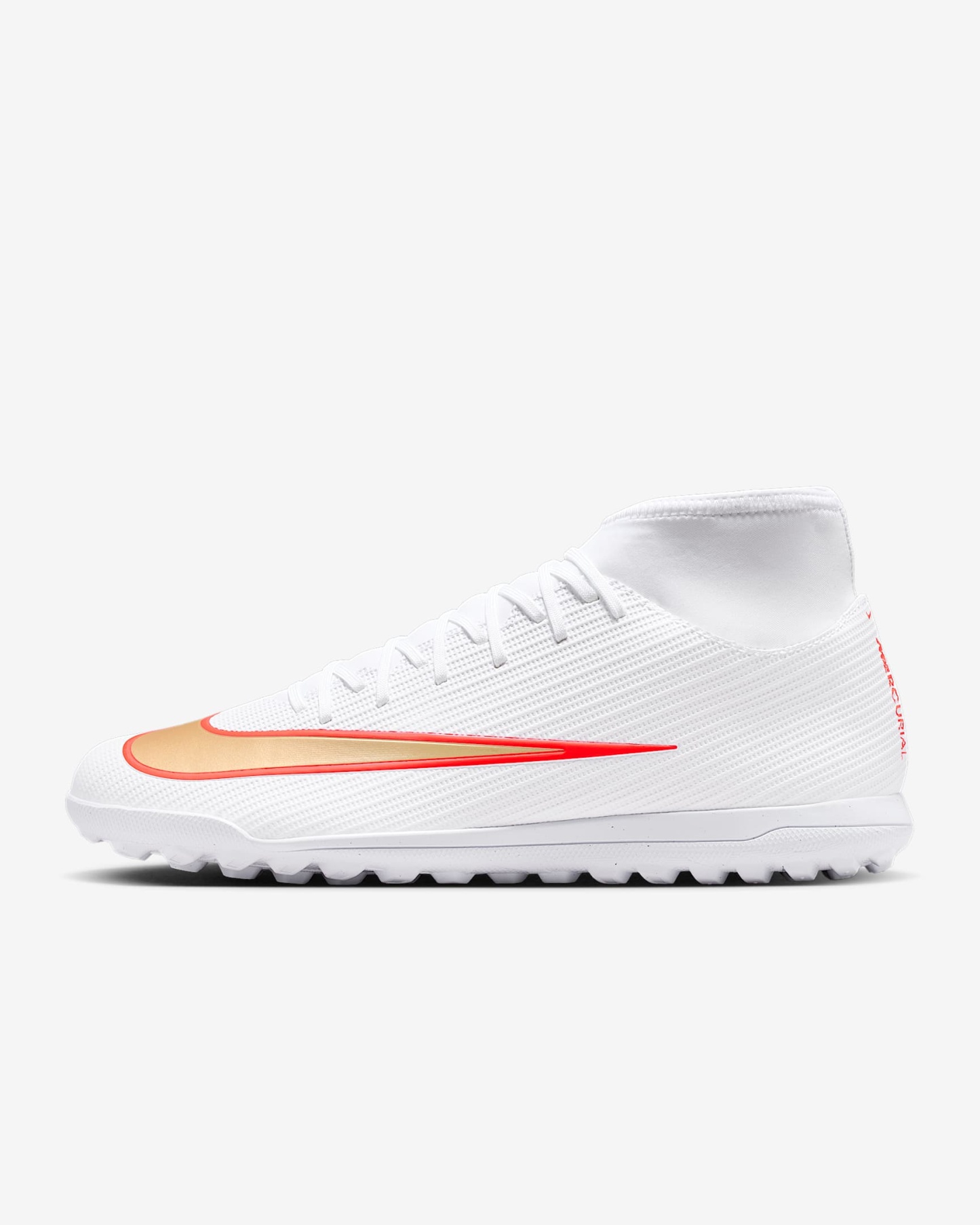 Nike Mercurial Superfly 11 Club High-Top-Fußballschuh für Turf – Weiß/Bright Crimson/Blur