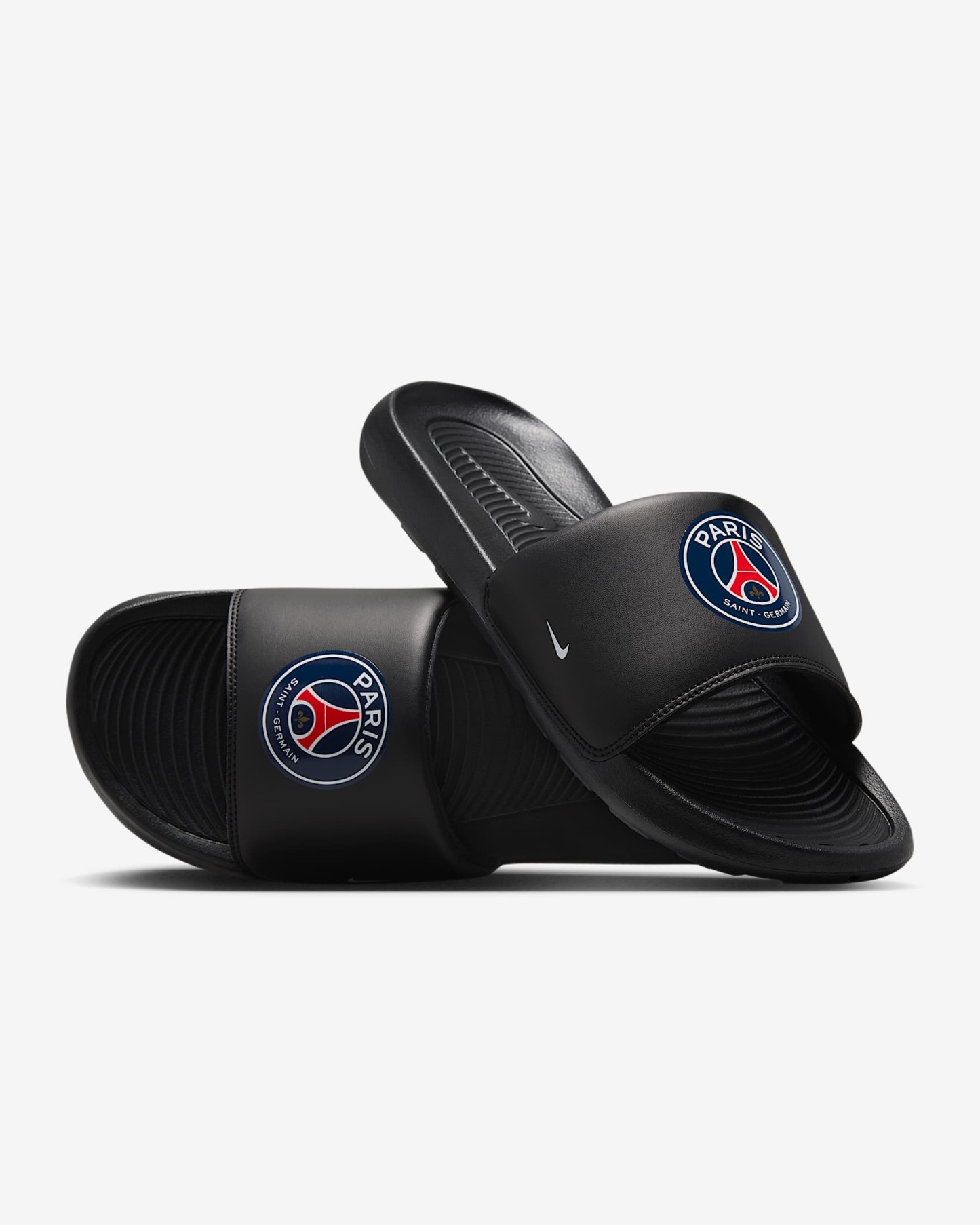 Paris Saint-Germain Victori One Nike Fußball-Slides (Herren) – Schwarz/Multi-Color/Weiß