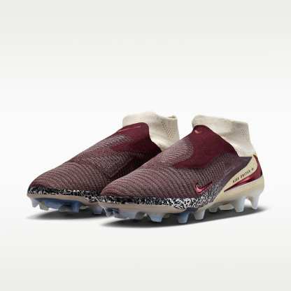 Nike United Phantom 6 High Elite Fußballschuh für normalen Rasen – Burgundy Crush/Fossil/University Red