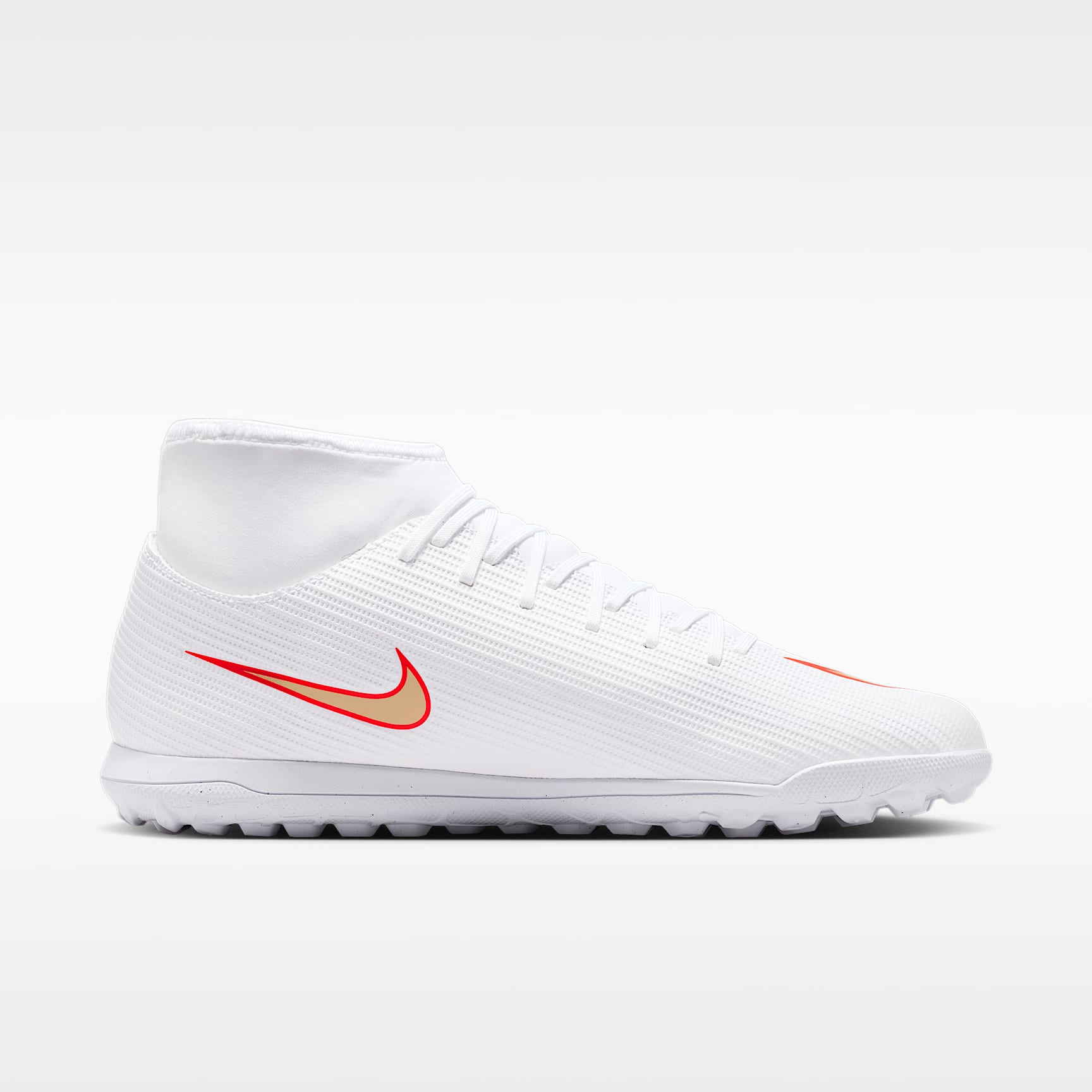 Nike Mercurial Superfly 11 Club High-Top-Fußballschuh für Turf – Weiß/Bright Crimson/Blur