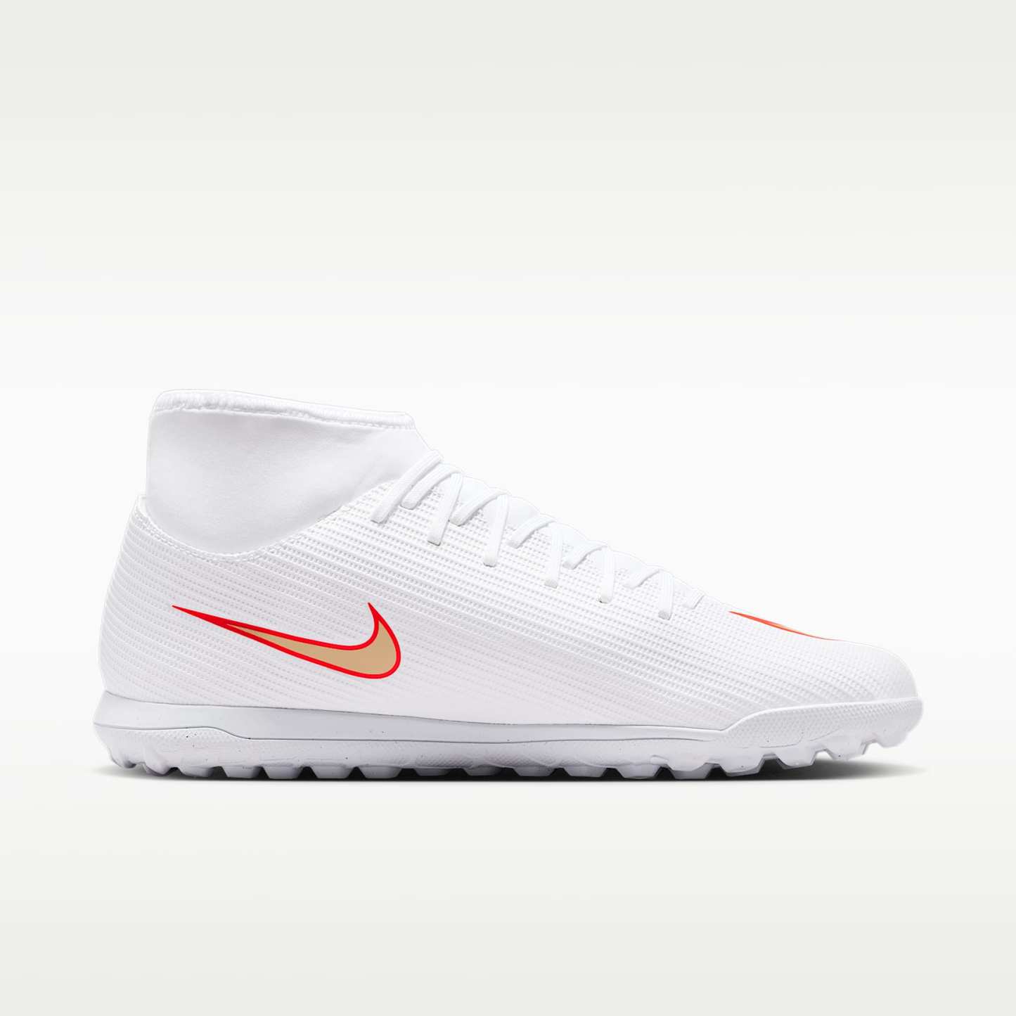 Nike Mercurial Superfly 11 Club High-Top-Fußballschuh für Turf – Weiß/Bright Crimson/Blur