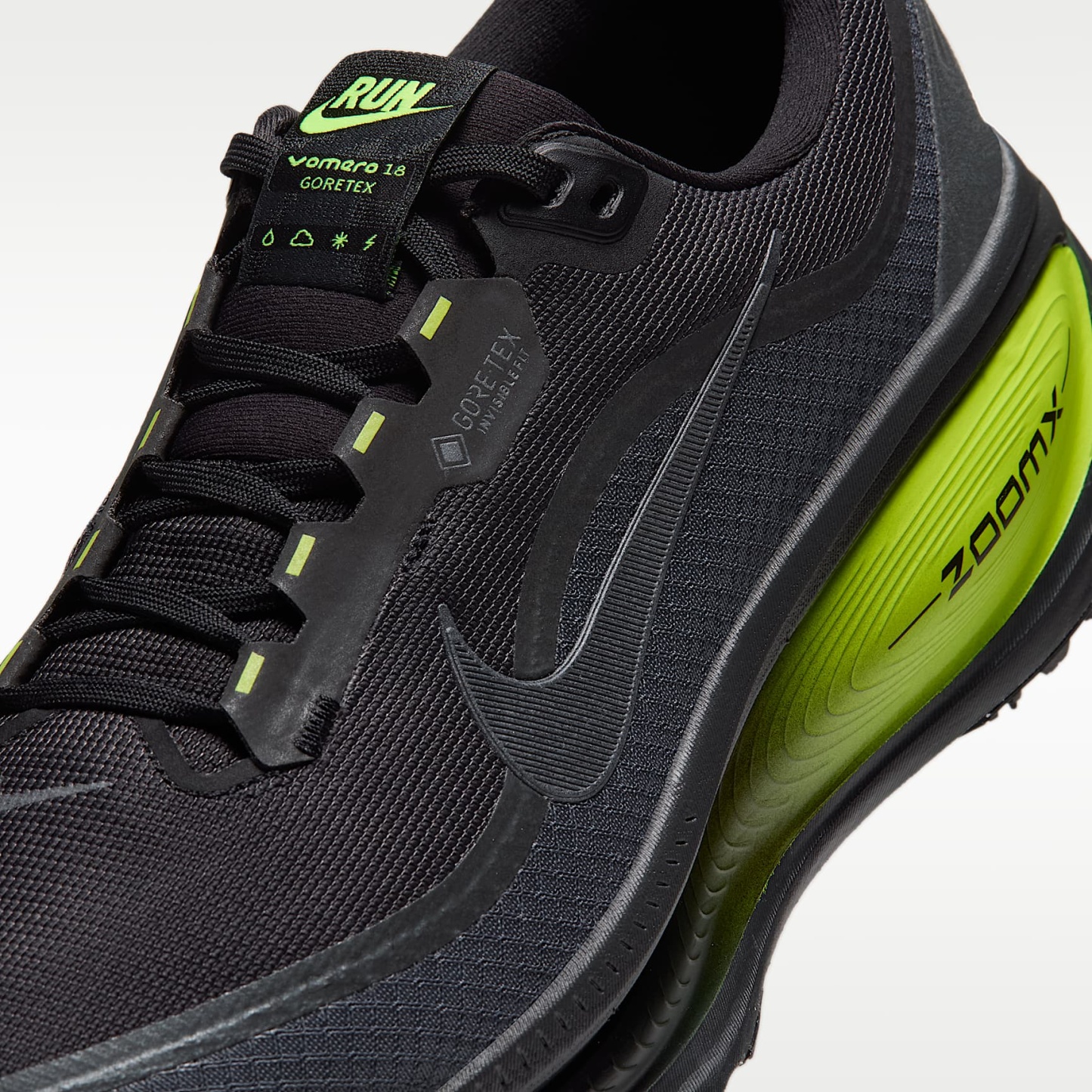 Nike Vomero 18 GORE-TEX wasserdichter Straßenlaufschuh mit reflektierenden Akzenten (Herren) – Anthracite/Lemon Venom/Schwarz