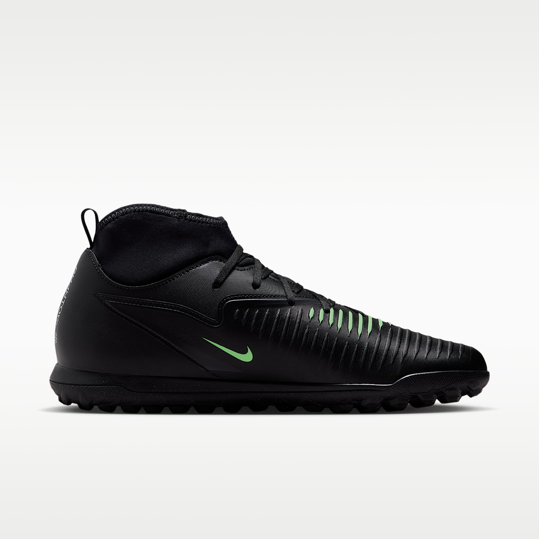 Nike Phantom 6 High Club Fußballschuh für Turf – Schwarz/Schwarz/Illusion Green