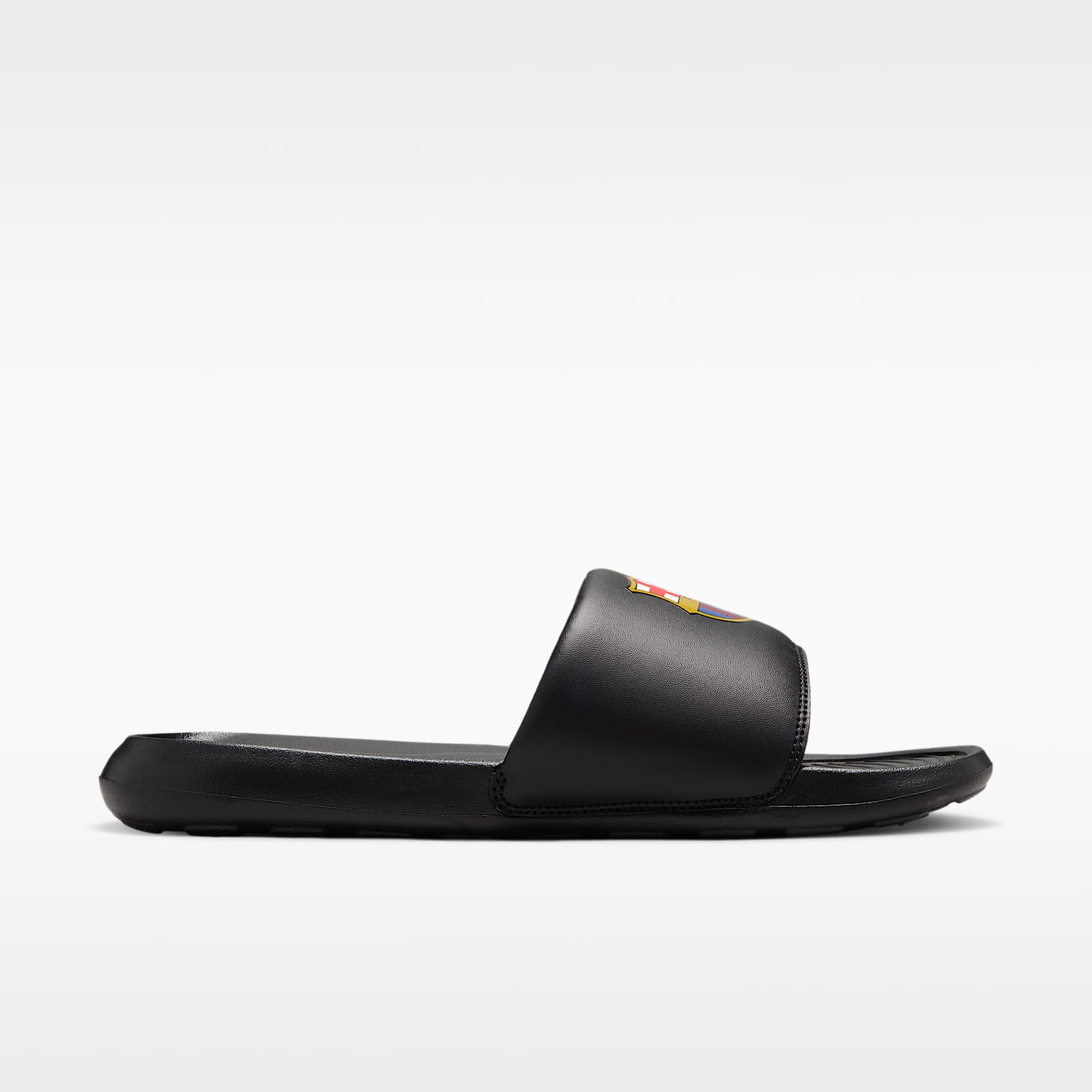 FC Barcelona Victori One Nike Fußball-Slides (Herren) – Schwarz/Midwest Gold/Imperial Purple
