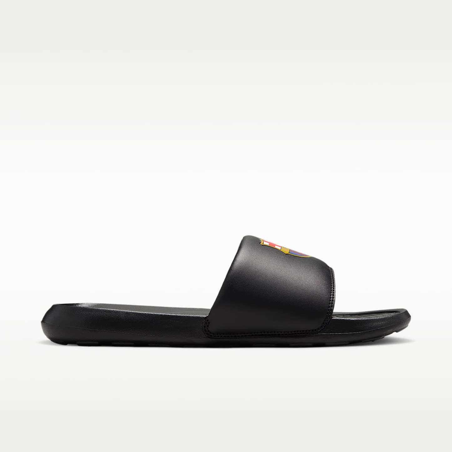 FC Barcelona Victori One Nike Fußball-Slides (Herren) – Schwarz/Midwest Gold/Imperial Purple