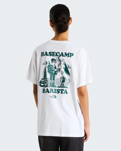 Unisex Basecamp Barista Graphic T-Shirt mit lockerer Passform – TNF White-Pacific Teal