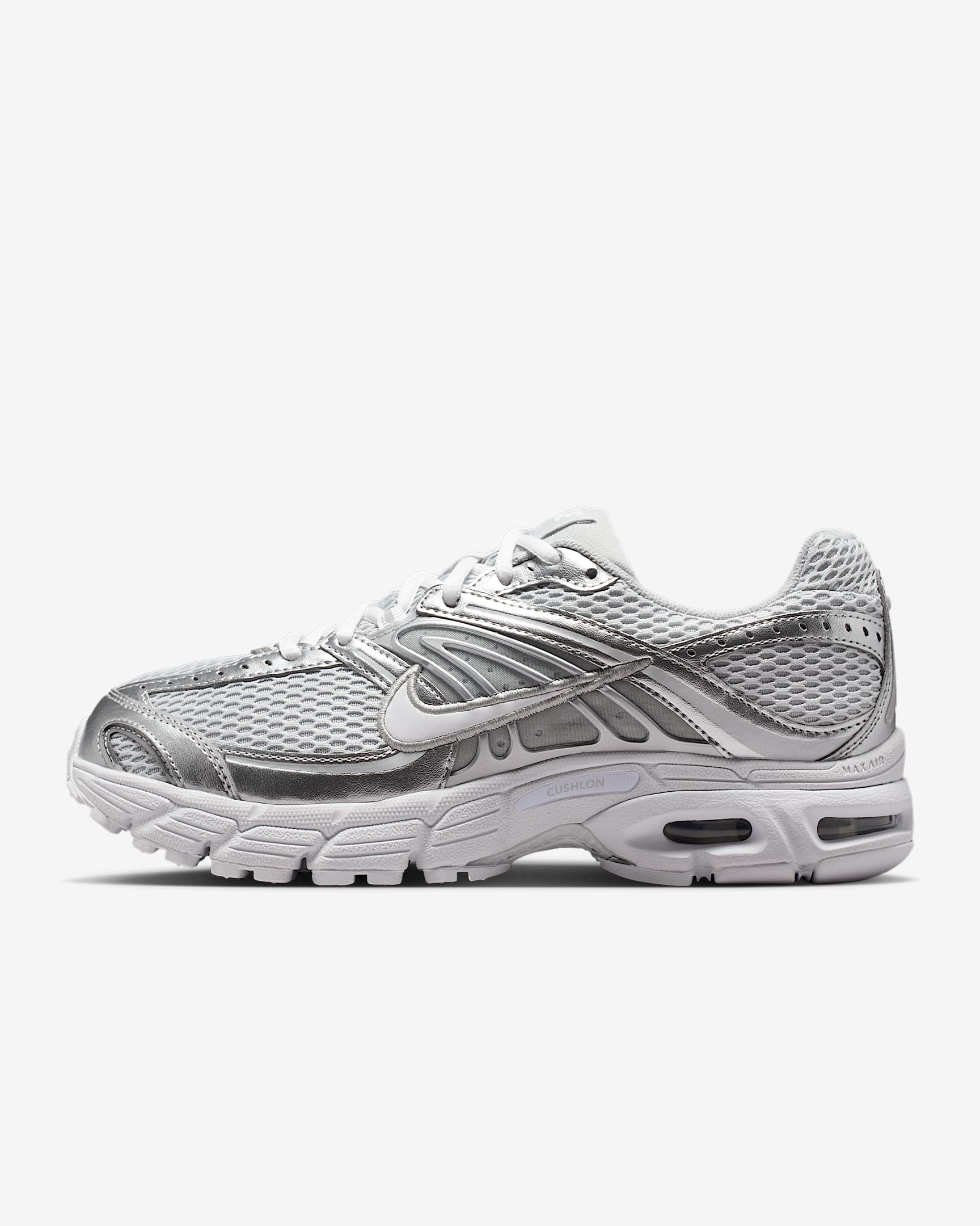 Nike Air Max Moto 2K Schuh mit reflektierenden Akzenten (Damen) – Grey Fog/Metallic Silver/Weiß