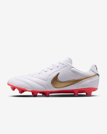 Nike Tiempo Ligera Pro Low-Top-Fußballschuh für normalen Rasen – Weiß/Bright Crimson/Blur