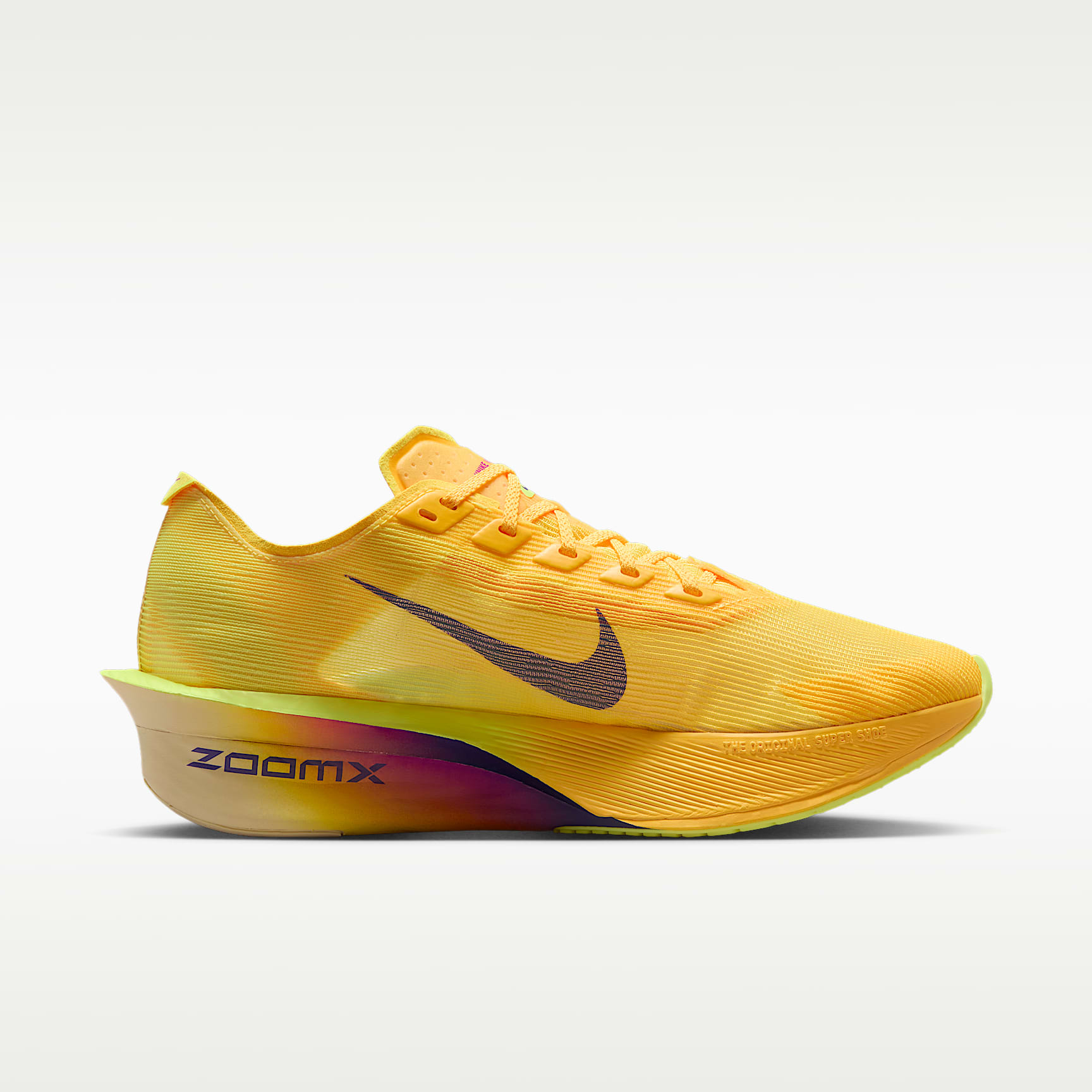 Nike Vaporfly 4 Straßenlaufschuh für Wettkämpfe (Damen) – Citron Pulse/Laser Orange/Volt Ice/Indigo Burst