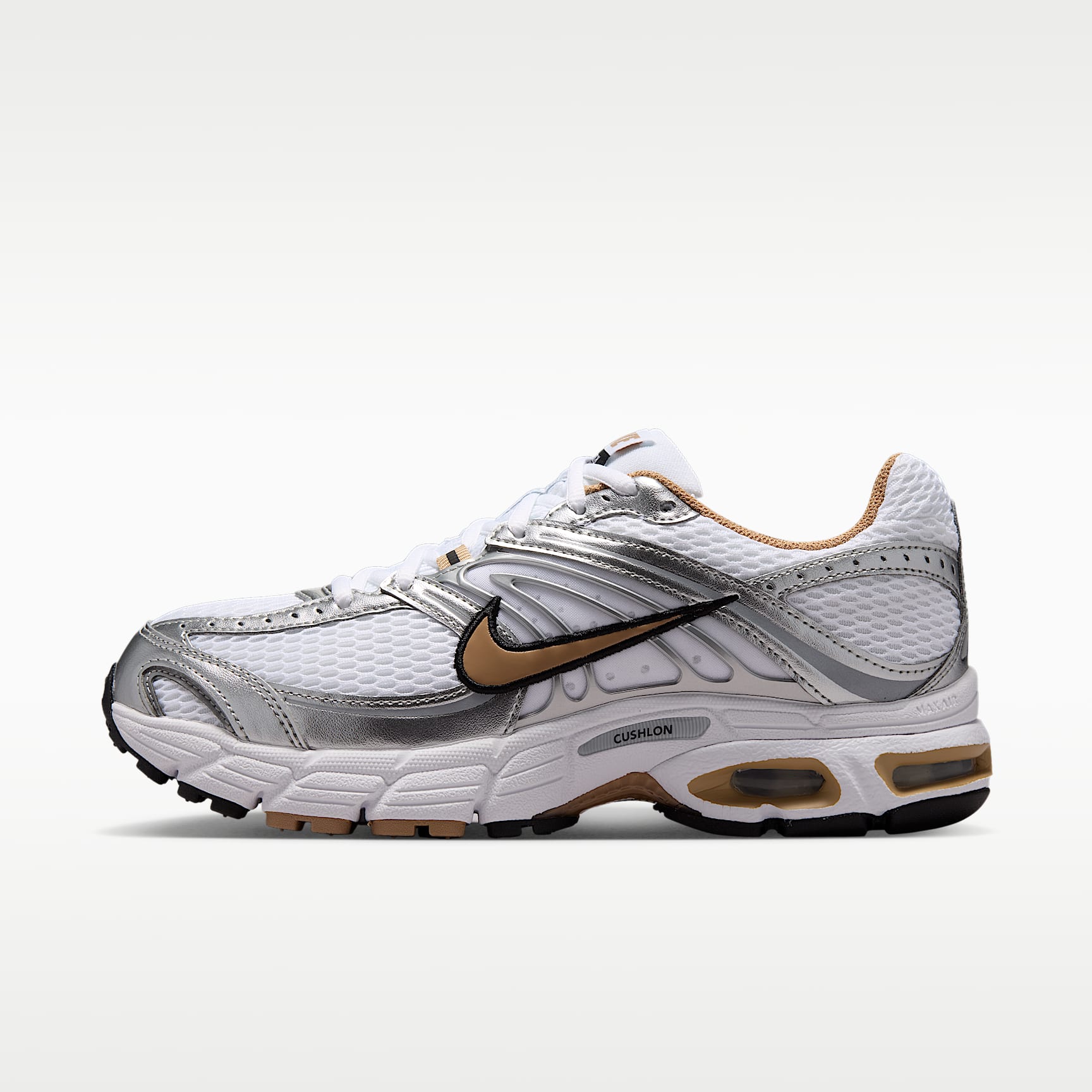 Nike Air Max Moto 2K Schuh mit reflektierenden Akzenten (Damen) – Weiß/Metallic Silver/Schwarz/British Khaki