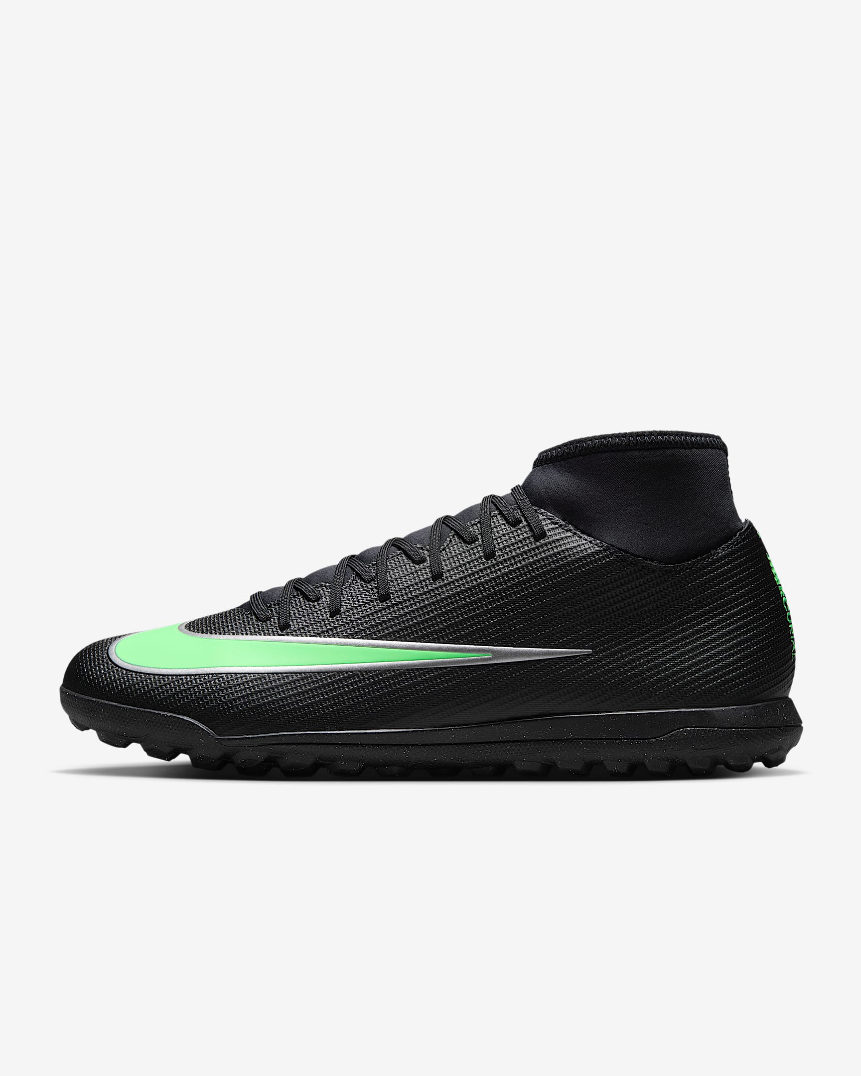 Nike Mercurial Superfly 11 Club High-Top-Fußballschuh für Turf – Schwarz/Schwarz/Illusion Green