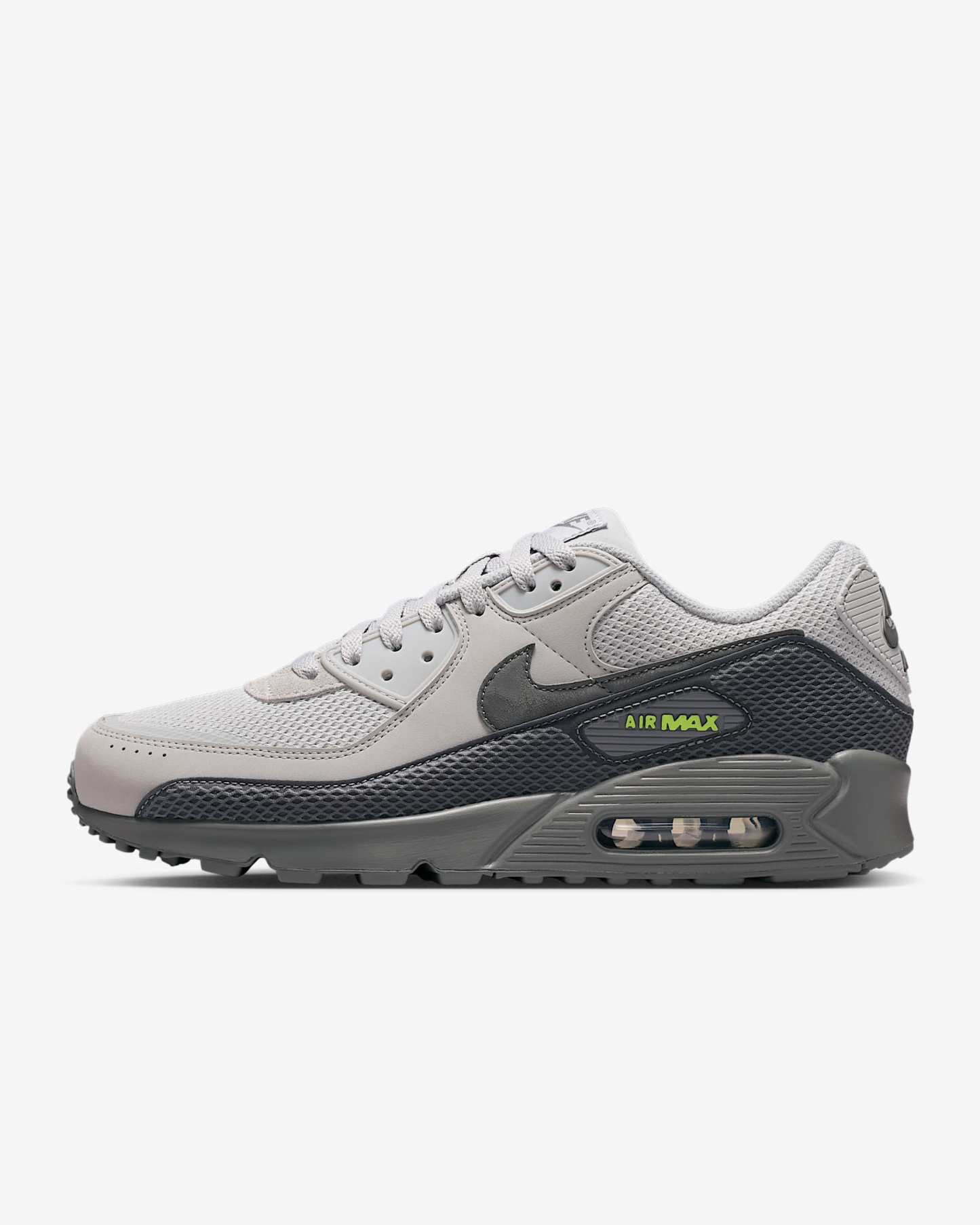 Nike Air Max 90 Premium Schuh (Herren) – Light Smoke Grey/Smoke Grey/Volt/Iron Grey