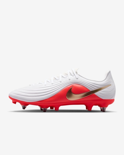 Nike Tiempo Maestro Academy Low Top Fußballschuh für weichen Rasen – Weiß/Bright Crimson/Blur