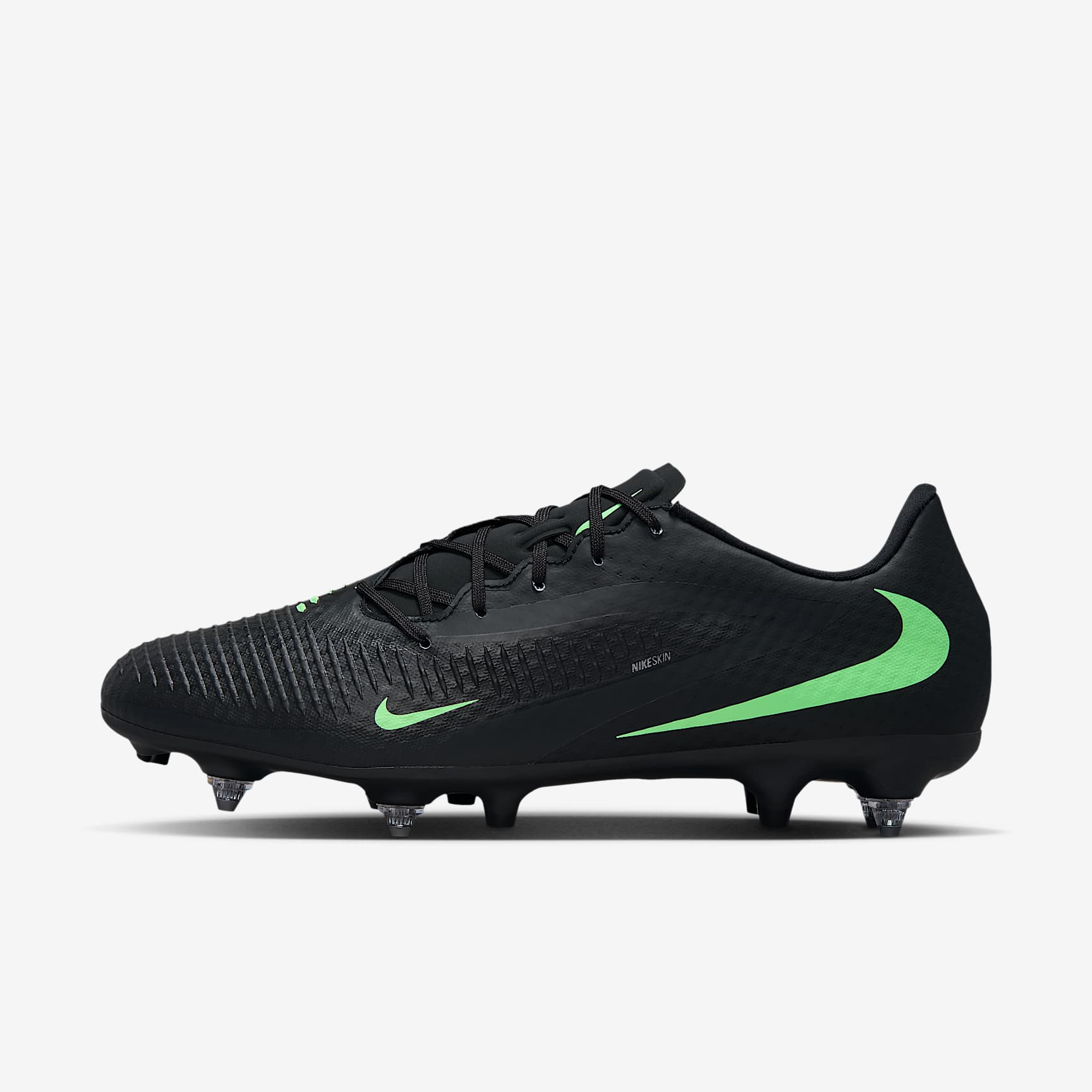 Nike Phantom 6 Low Academy Fußballschuh für weichen Rasen – Schwarz/Schwarz/Illusion Green