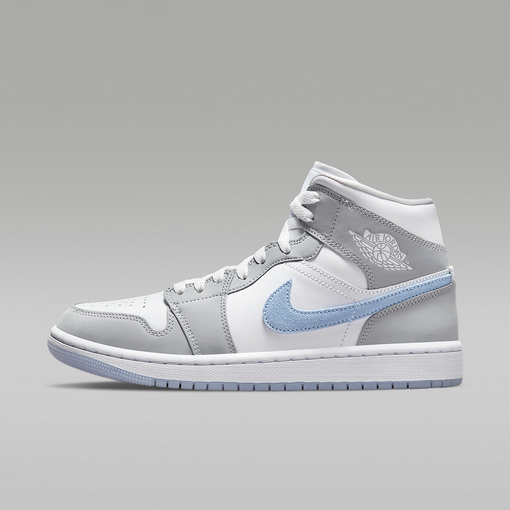 Air Jordan 1 Mid Schuh (Damen) – Weiß/Wolf Grey/Aluminum