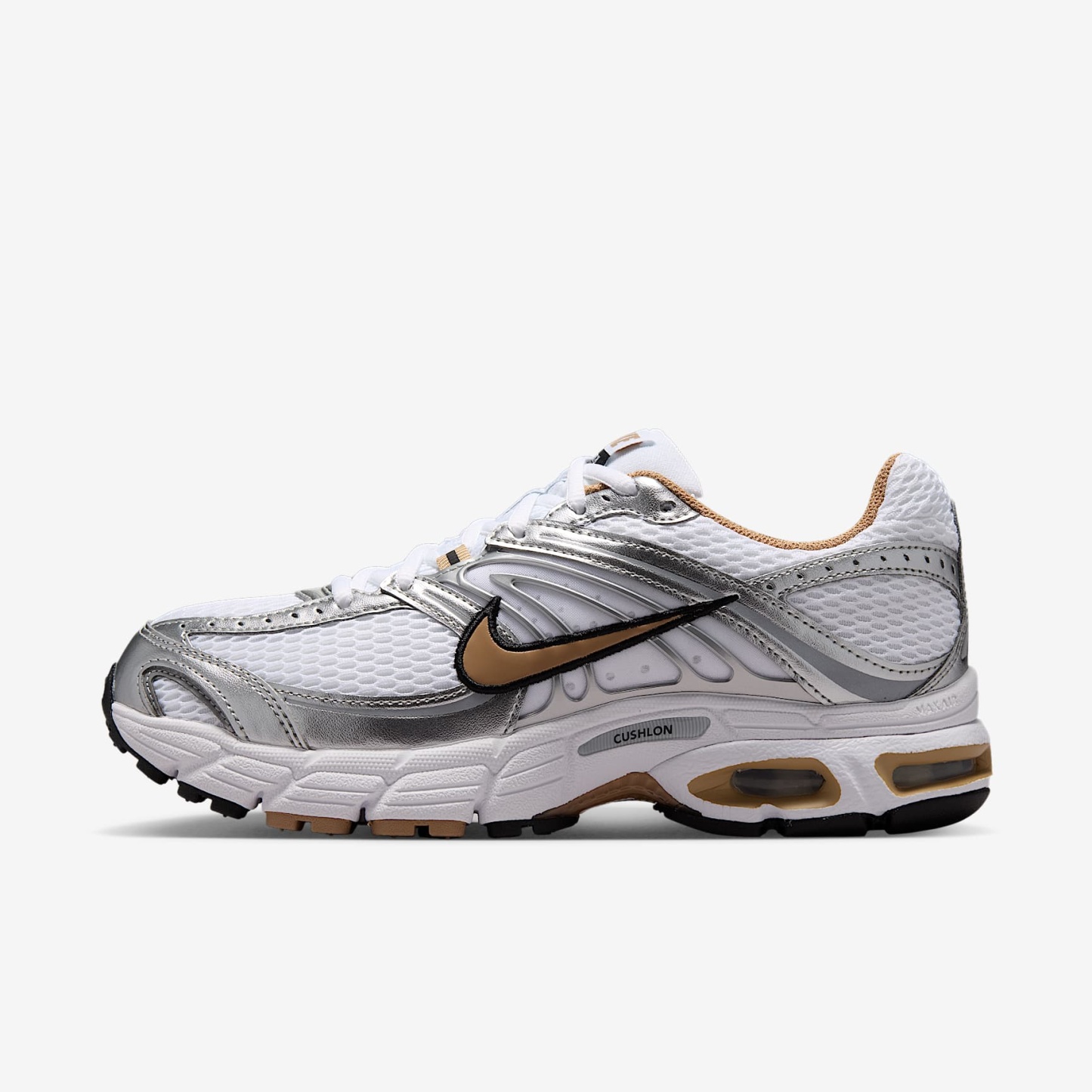 Nike Air Max Moto 2K Schuh mit reflektierenden Akzenten (Damen) – Weiß/Metallic Silver/Schwarz/British Khaki