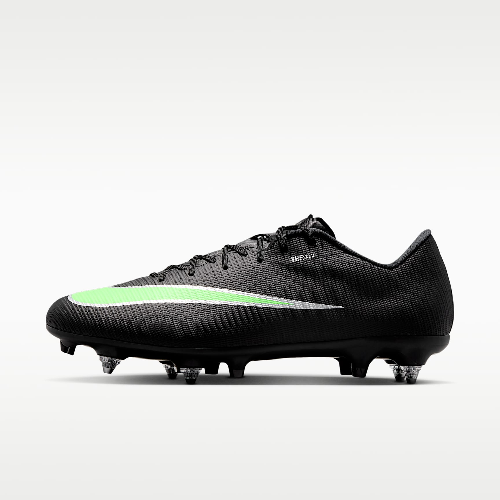 Nike Mercurial Vapor 17 Academy Low-Top-Fußballschuh für weichen Rasen – Schwarz/Schwarz/Illusion Green