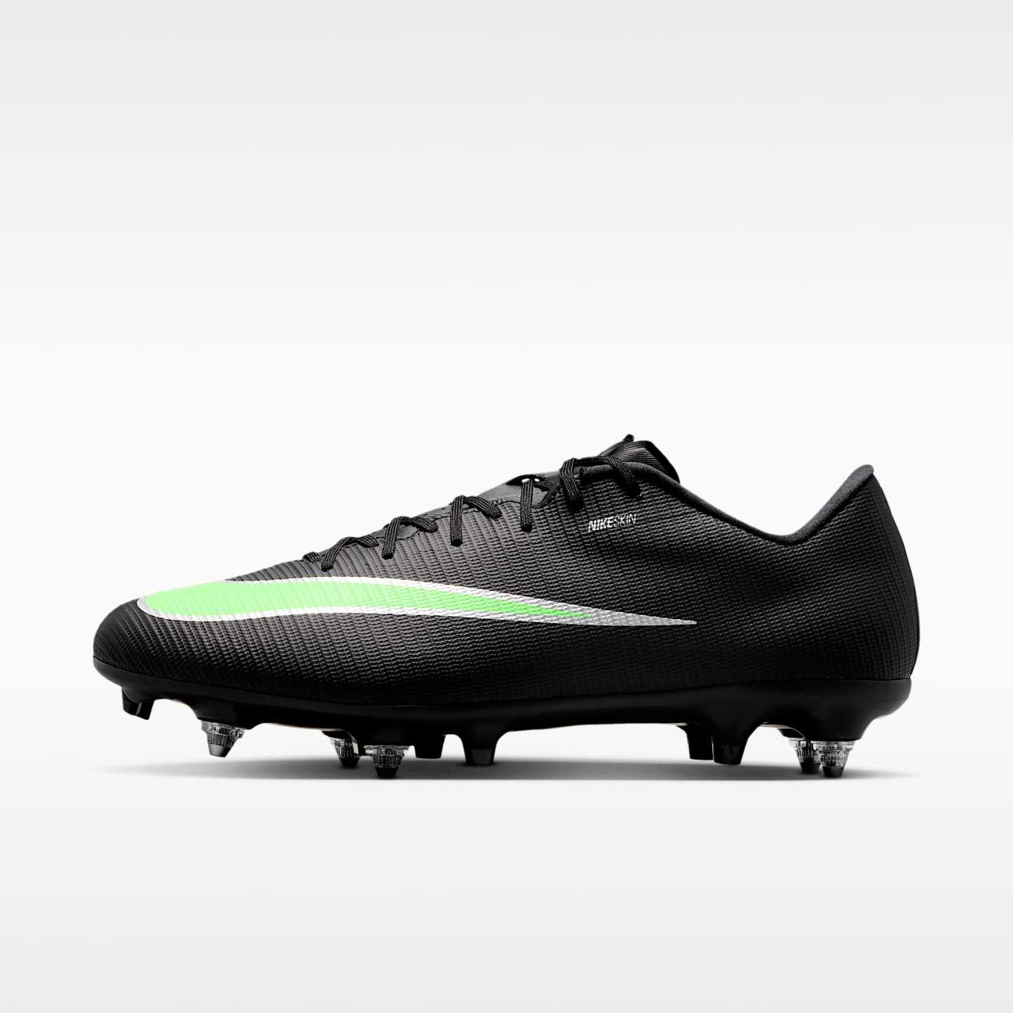 Nike Mercurial Vapor 17 Academy Low-Top-Fußballschuh für weichen Rasen – Schwarz/Schwarz/Illusion Green