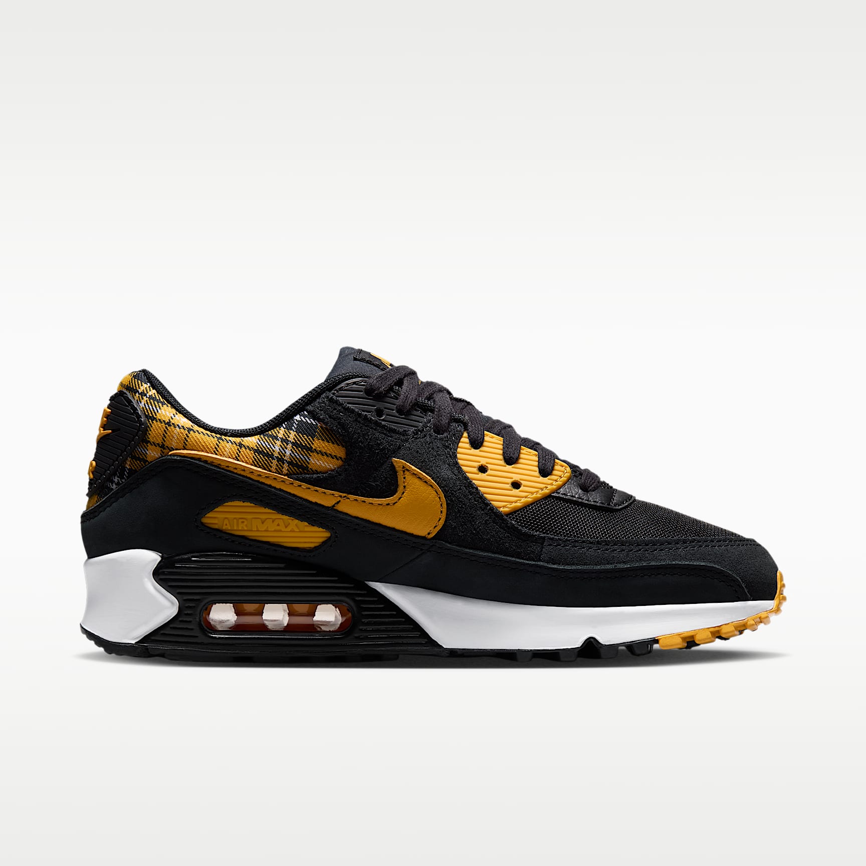 Nike Air Max 90 "Plaid" Schuh (Damen) – Schwarz/Weiß/Yellow Ochre
