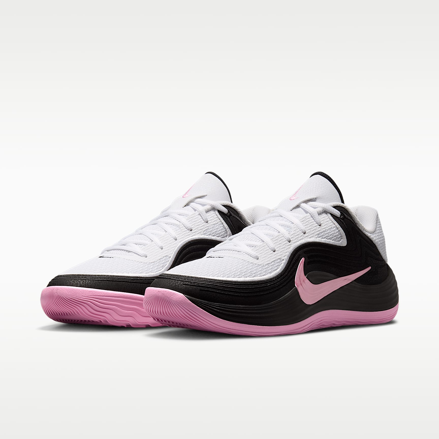 Nike Precision 8 Low Basketballschuh (Herren) – Weiß/Schwarz/Pink Rise/Pink Rise