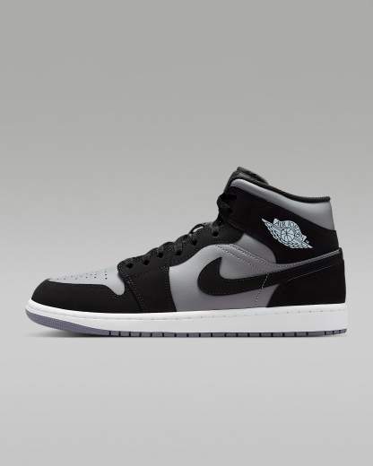 Air Jordan 1 Mid Schuh (Herren) – Schwarz/Cool Grey/Light Armory Blue/Schwarz