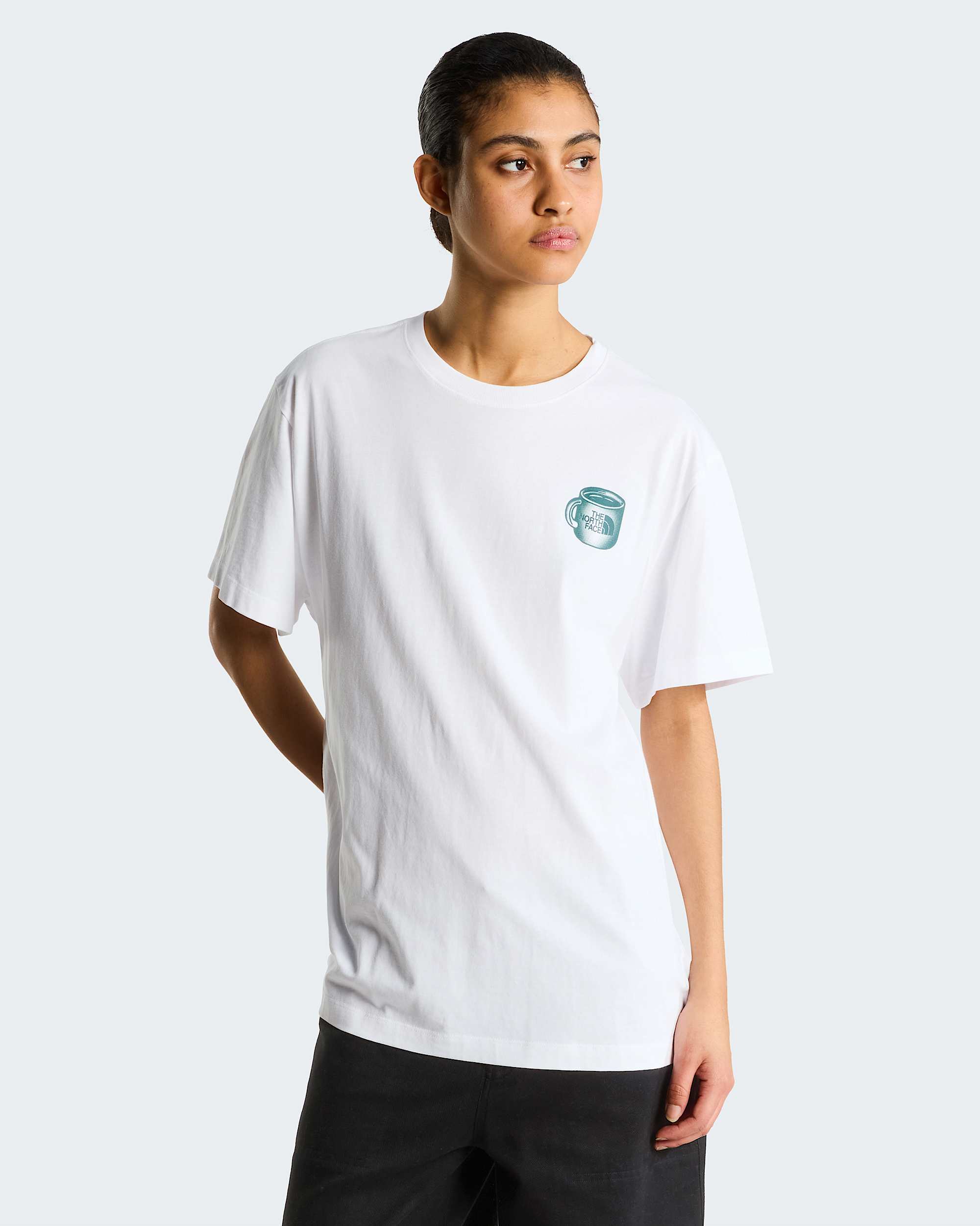 Unisex Basecamp Barista Graphic T-Shirt mit lockerer Passform – TNF White-Pacific Teal