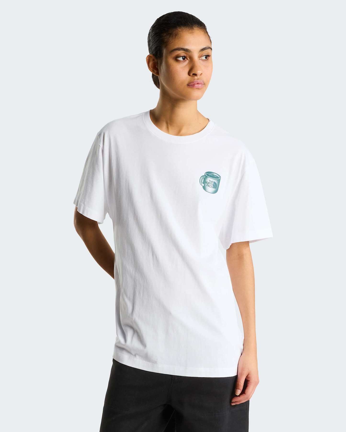 Unisex Basecamp Barista Graphic T-Shirt mit lockerer Passform – TNF White-Pacific Teal