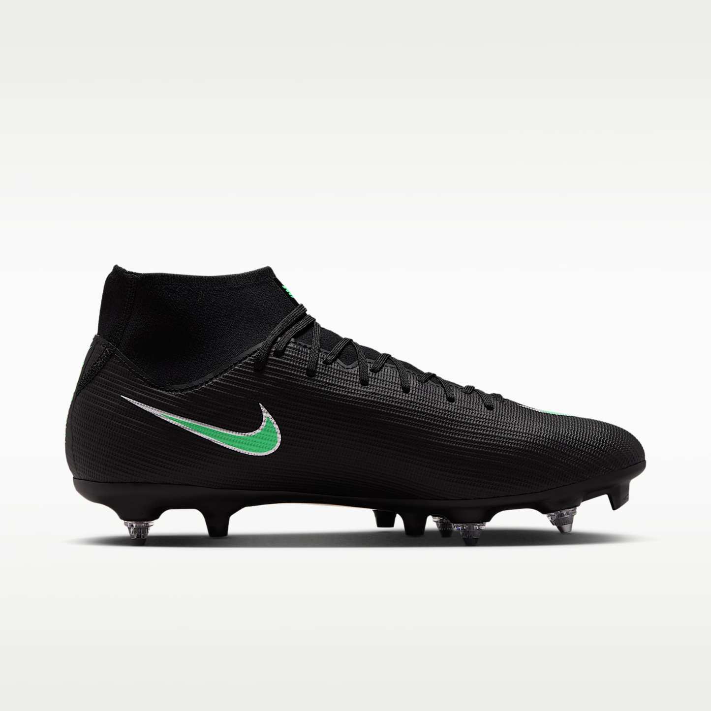 Nike Mercurial Superfly 11 Academy High-Top-Fußballschuh für weichen Rasen – Schwarz/Schwarz/Illusion Green