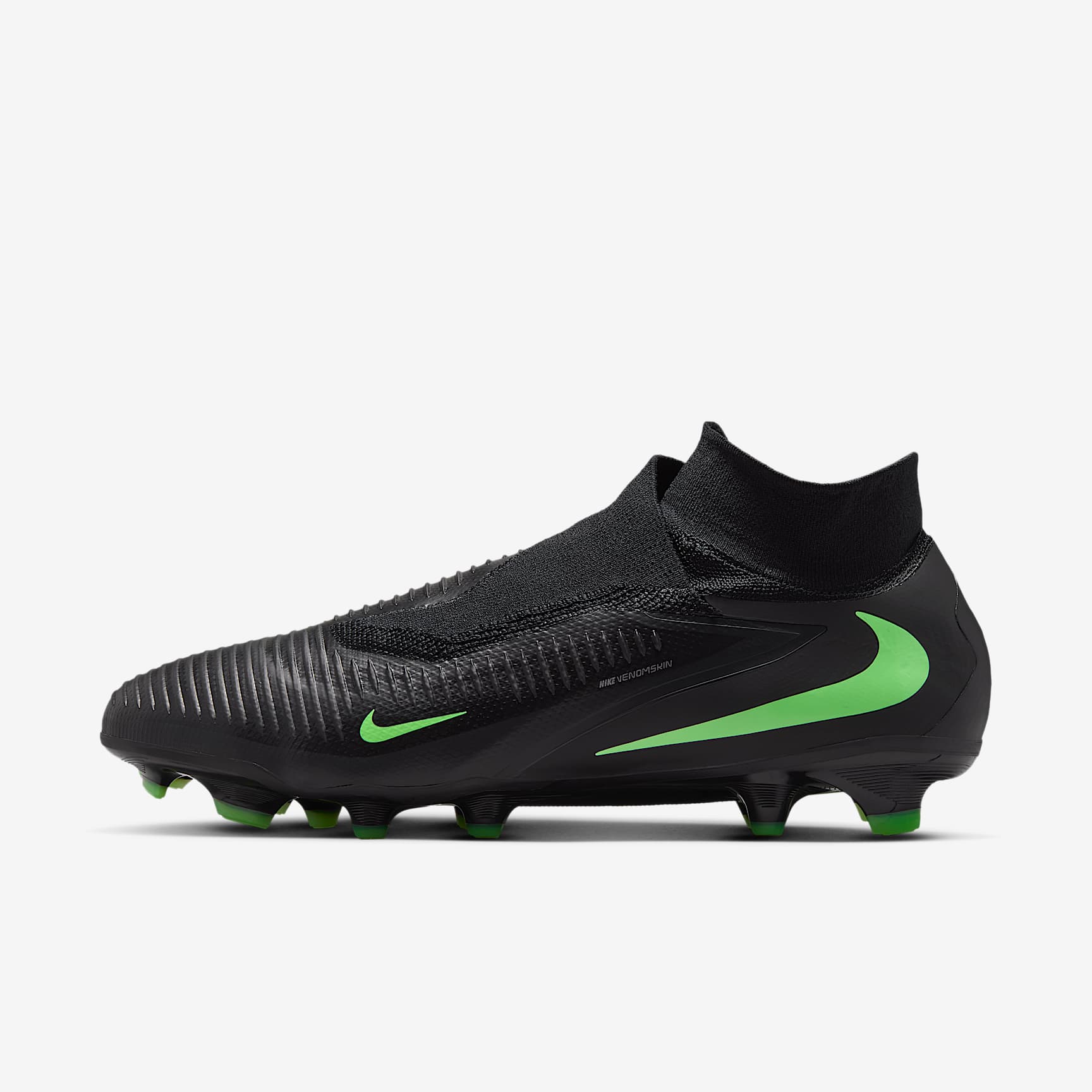 Nike Phantom 6 High Pro Fußballschuh für normalen Rasen – Schwarz/Schwarz/Illusion Green