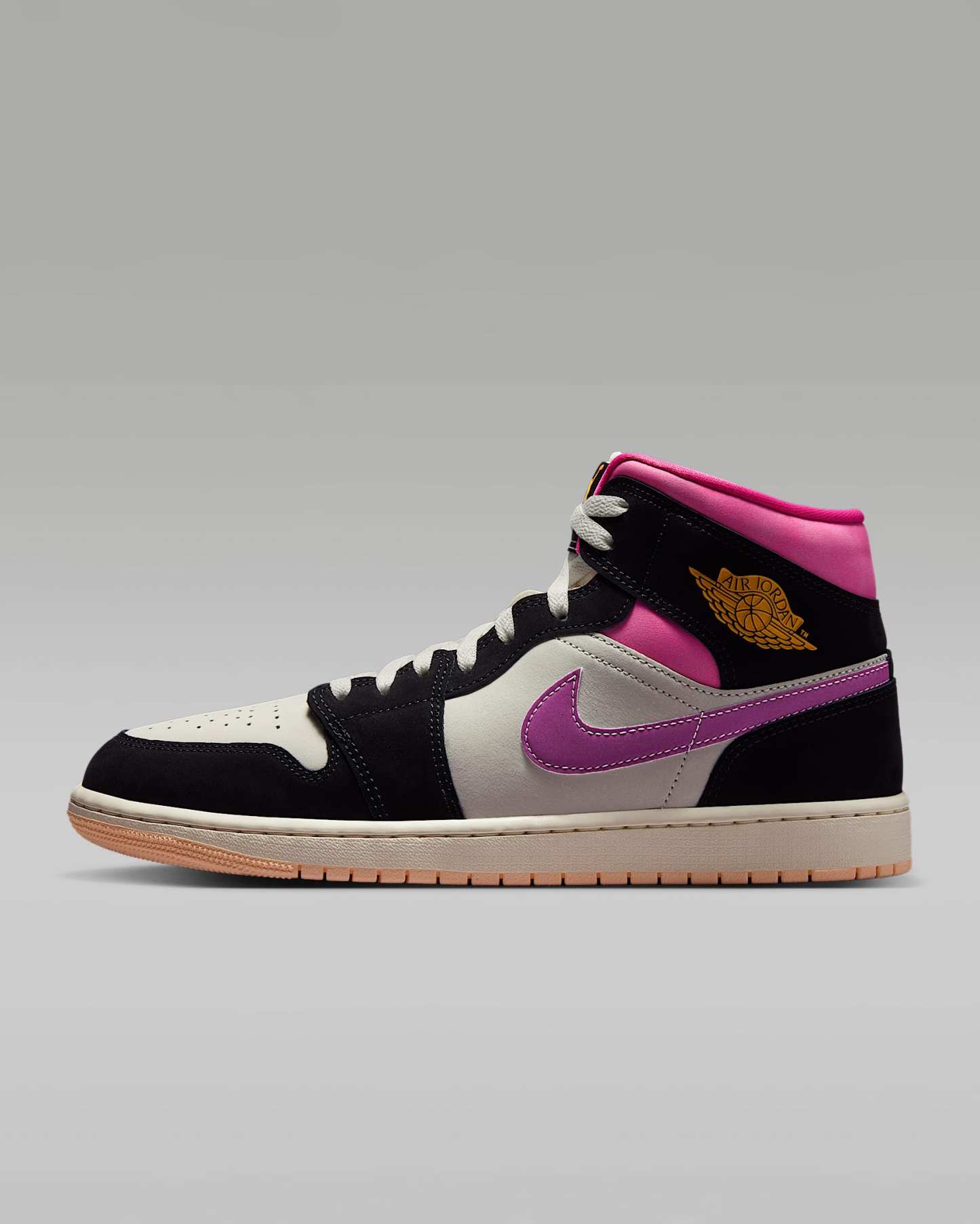 Air Jordan 1 Mid SE Schuh (Herren) – Schwarz/Sail/Pinksicle/University Gold