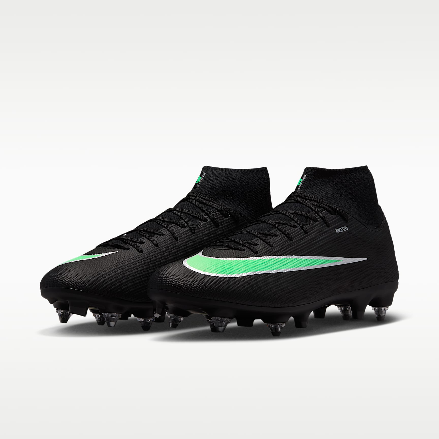 Nike Mercurial Superfly 11 Academy High-Top-Fußballschuh für weichen Rasen – Schwarz/Schwarz/Illusion Green