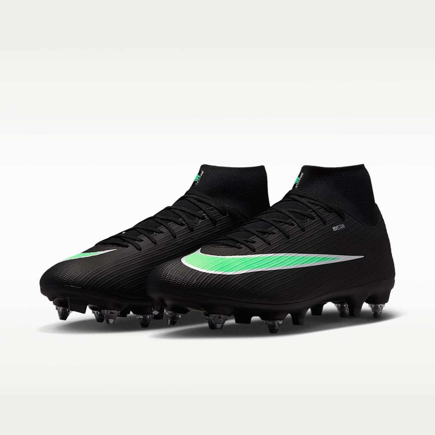 Nike Mercurial Superfly 11 Academy High-Top-Fußballschuh für weichen Rasen – Schwarz/Schwarz/Illusion Green