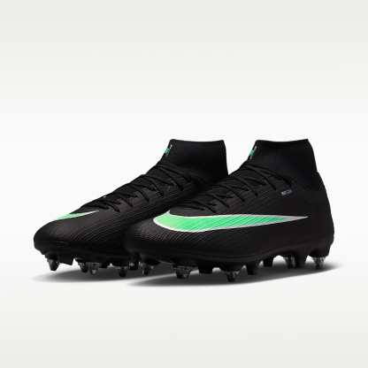 Nike Mercurial Superfly 11 Academy High-Top-Fußballschuh für weichen Rasen – Schwarz/Schwarz/Illusion Green